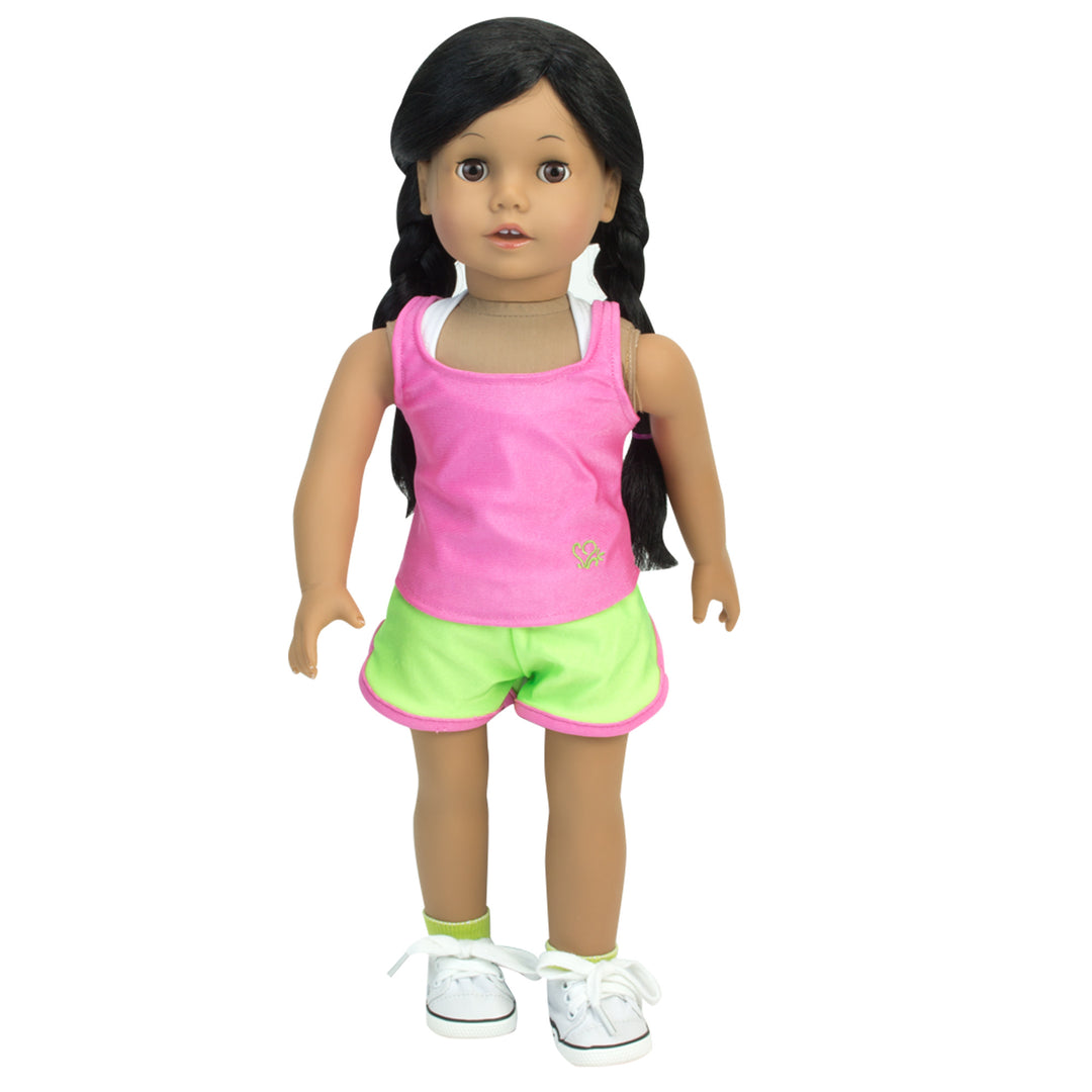 Sophia's - 18" Doll - Lime Running Shorts, White Sports Bra & Pink Tank