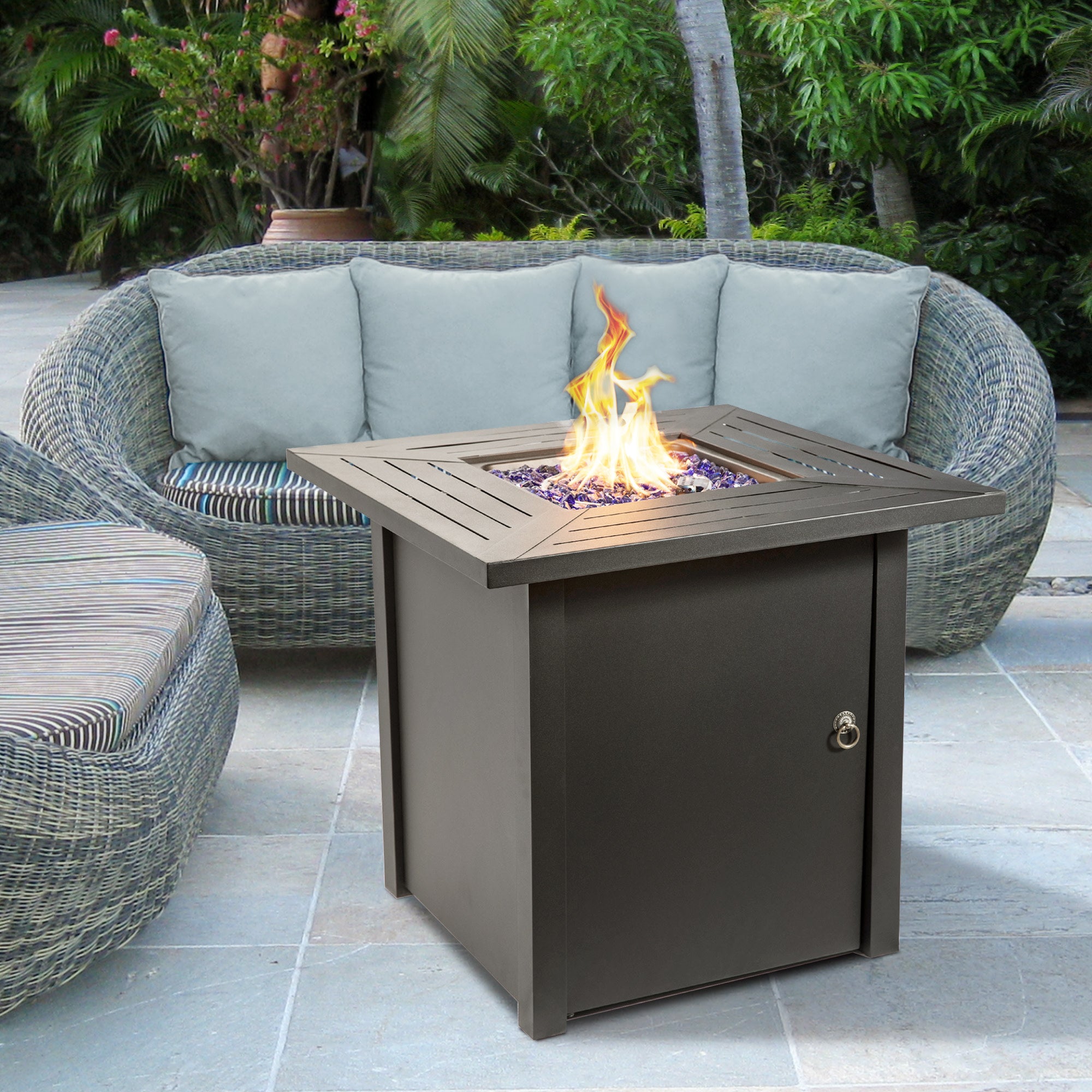 Teamson Home Outdoor Square 30" Propane Gas Fire Pit with Steel Base