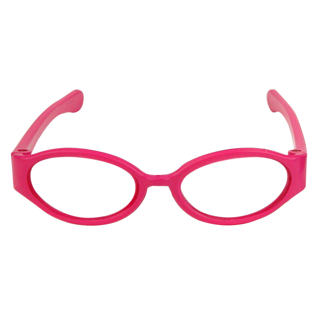 A pair of Sophia's Pink Doll Eyeglasses with Print Case for 18" Dolls on a white background.