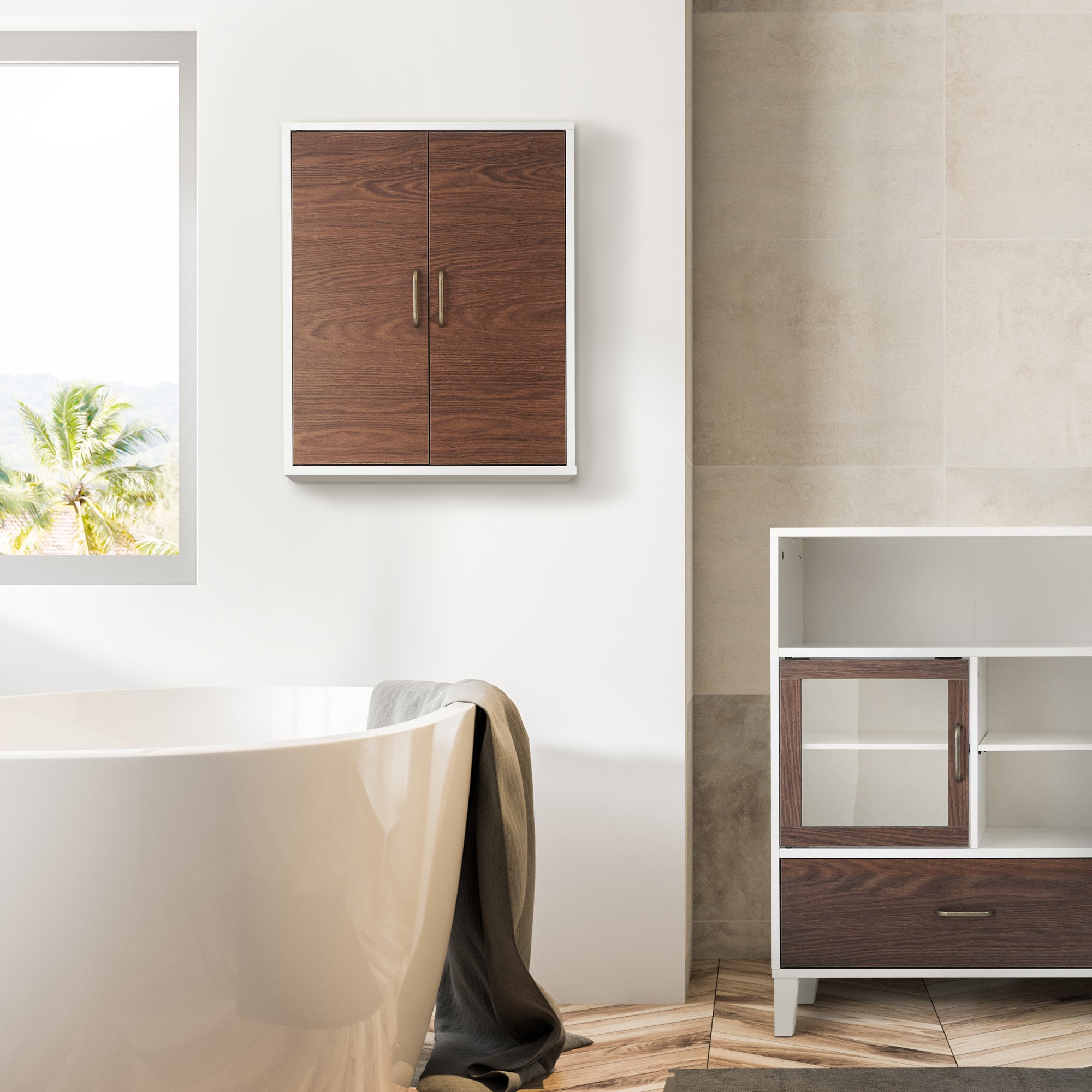 Teamson Home Tyler Modern Wooden Removable Cabinet, Walnut/White