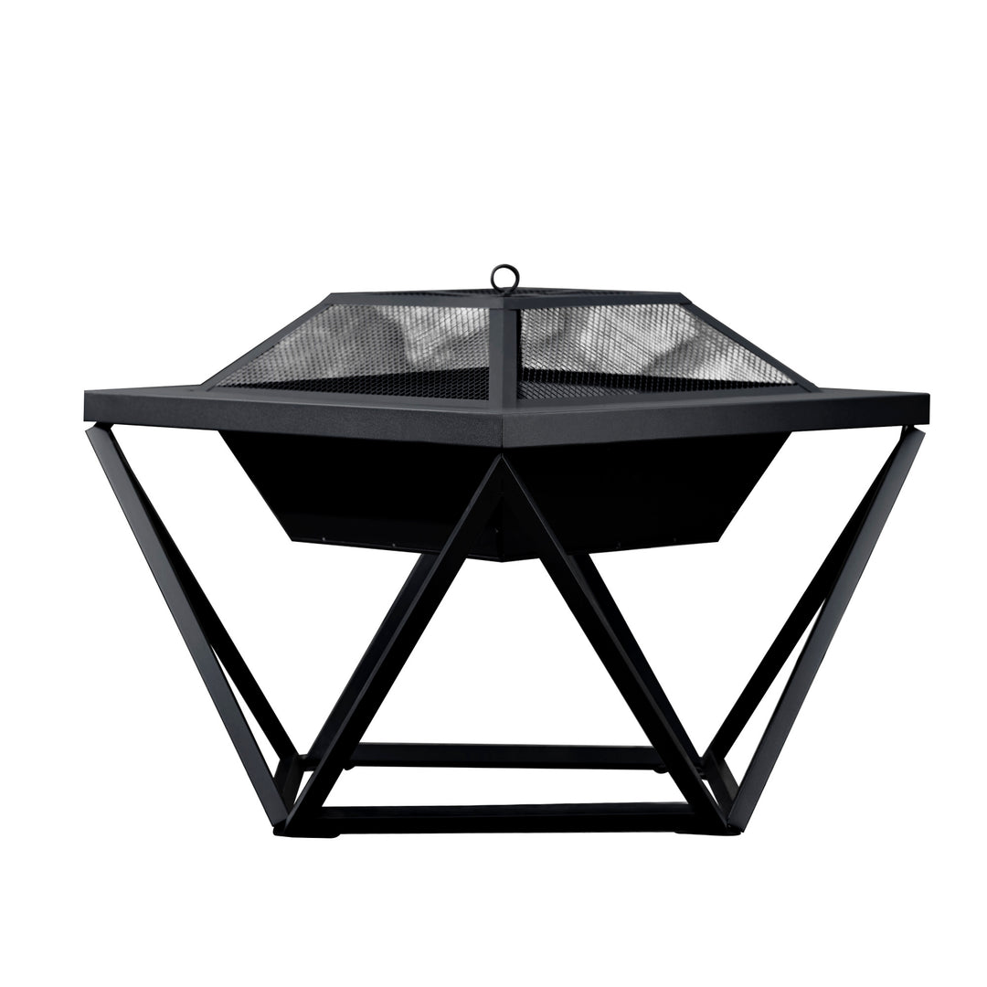 Teamson Home Outdoor 24" Wood Burning Fire Pit with Tabletop and Decorative Base, Black with a spark screen on top