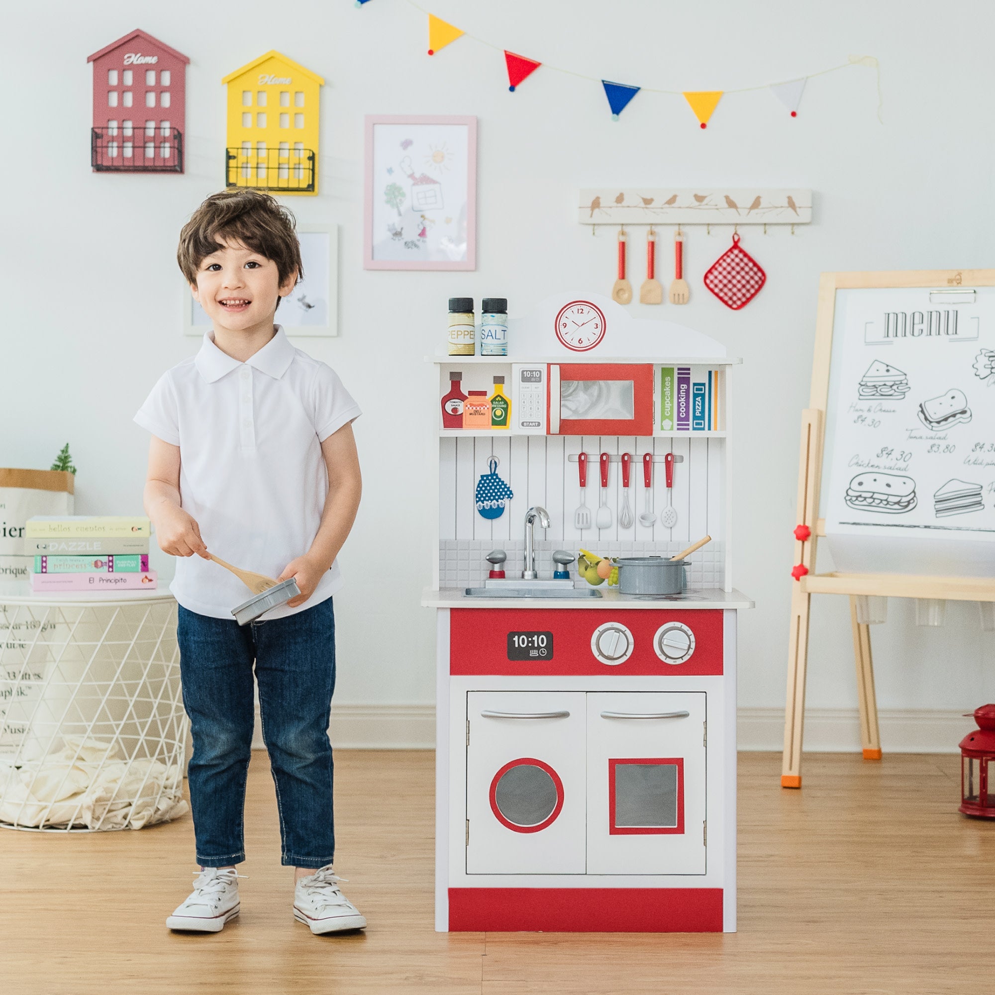 Teamson Kids Little Chef Madrid Classic Play Kitchen, Red/White
