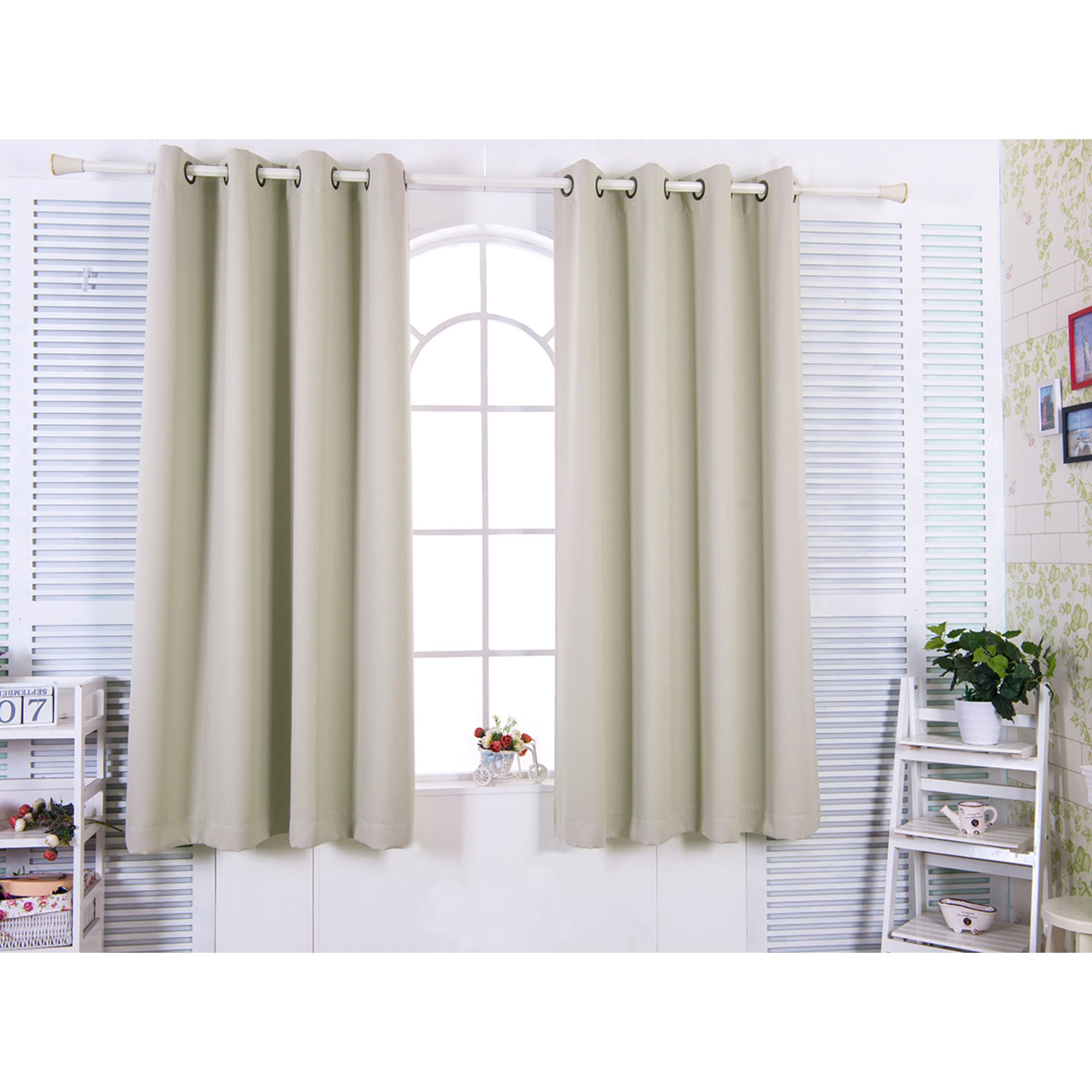 Teamson Home 84" Tripoli Premium Solid Insulated Thermal Blackout Window Curtain Panels with Grommets, Oyster