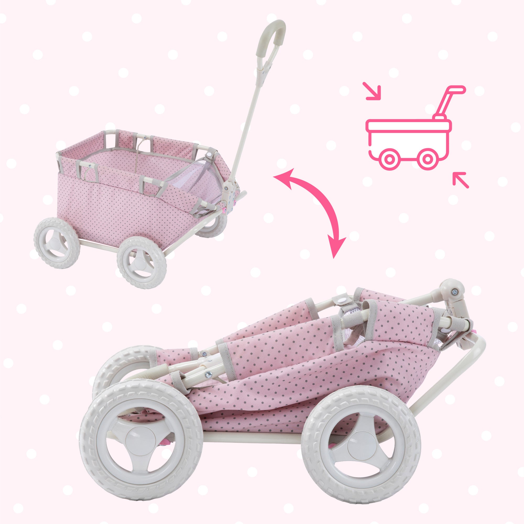 Olivia's Little World Polka Dots Princess Baby Doll Wagon, Pink