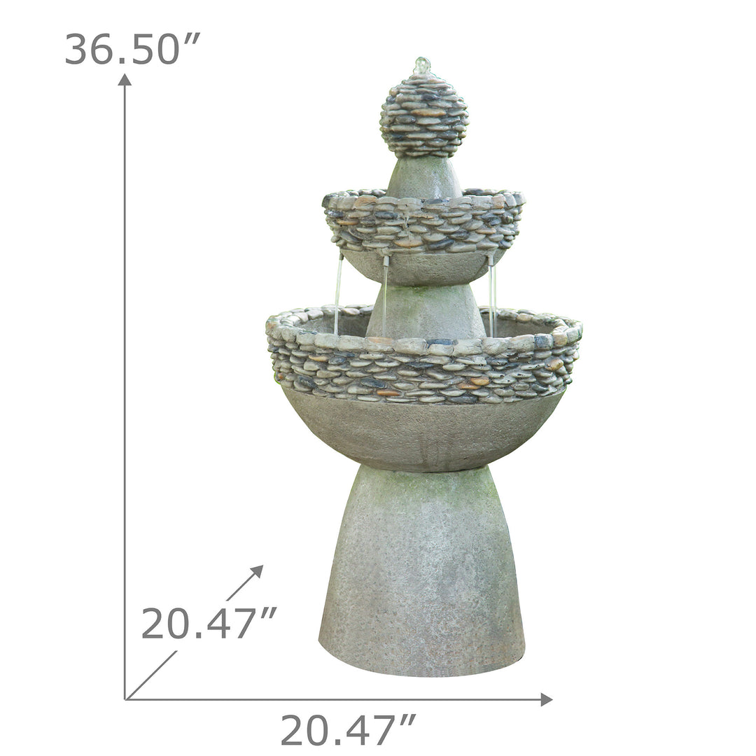 The dimensions in inches of the Teamson Home Outdoor 3-Tier Pedestal Floor Fountain, Gray