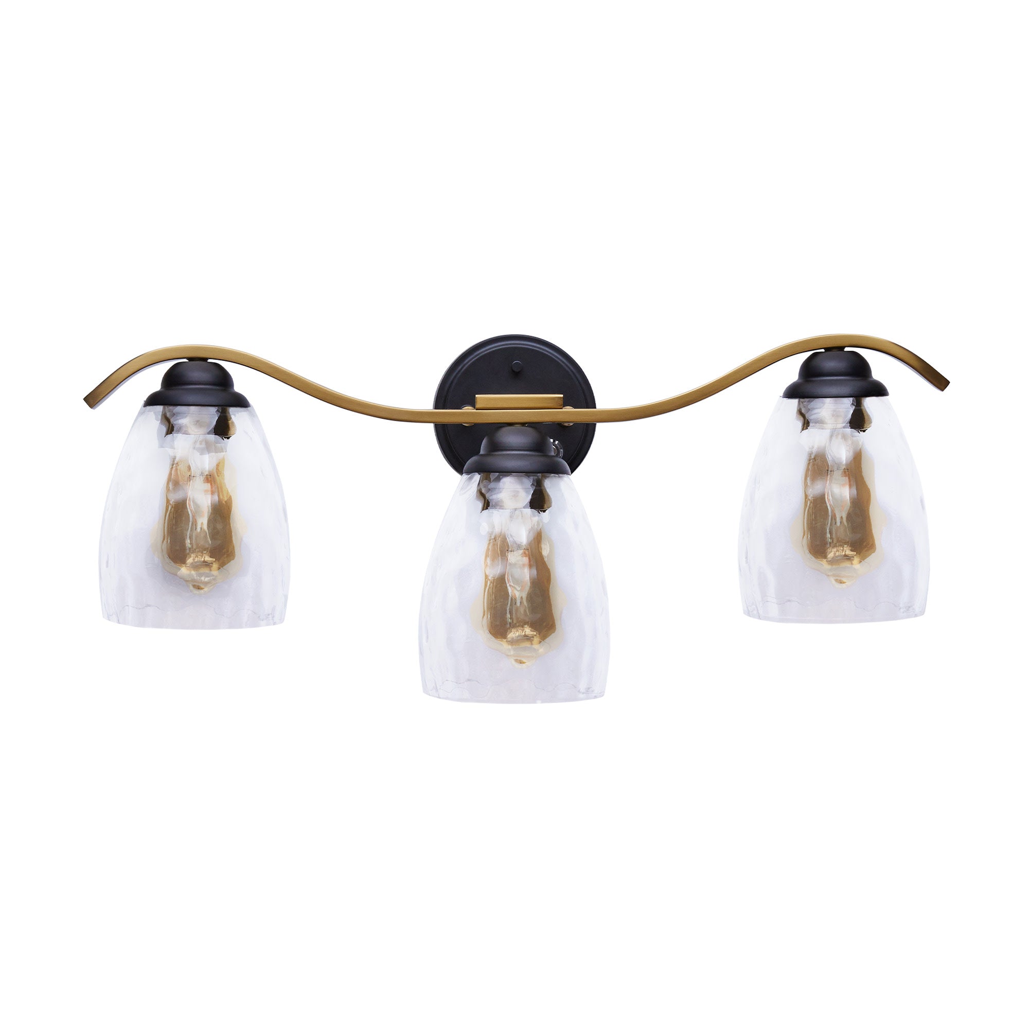 Heidi 3-Light Bathroom Vanity Wall Sconce Light with 3-Stage Touch Dimmer & Clear Hammered Glass Cloche Shades, Black/Brass