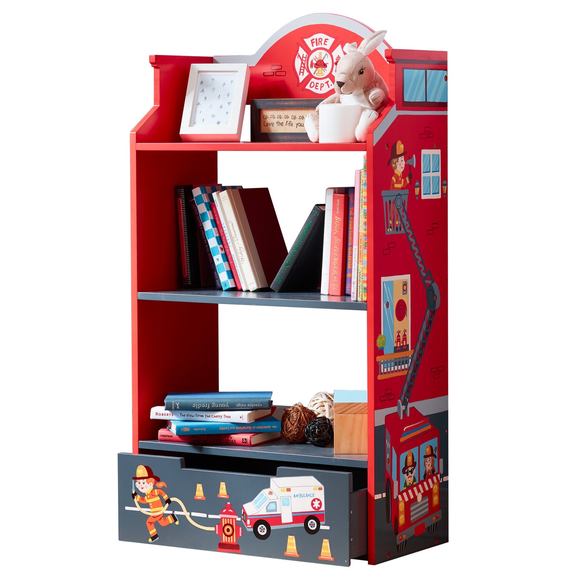 Fantasy Fields Little Fire Fighters Bookshelf with Drawer, Red