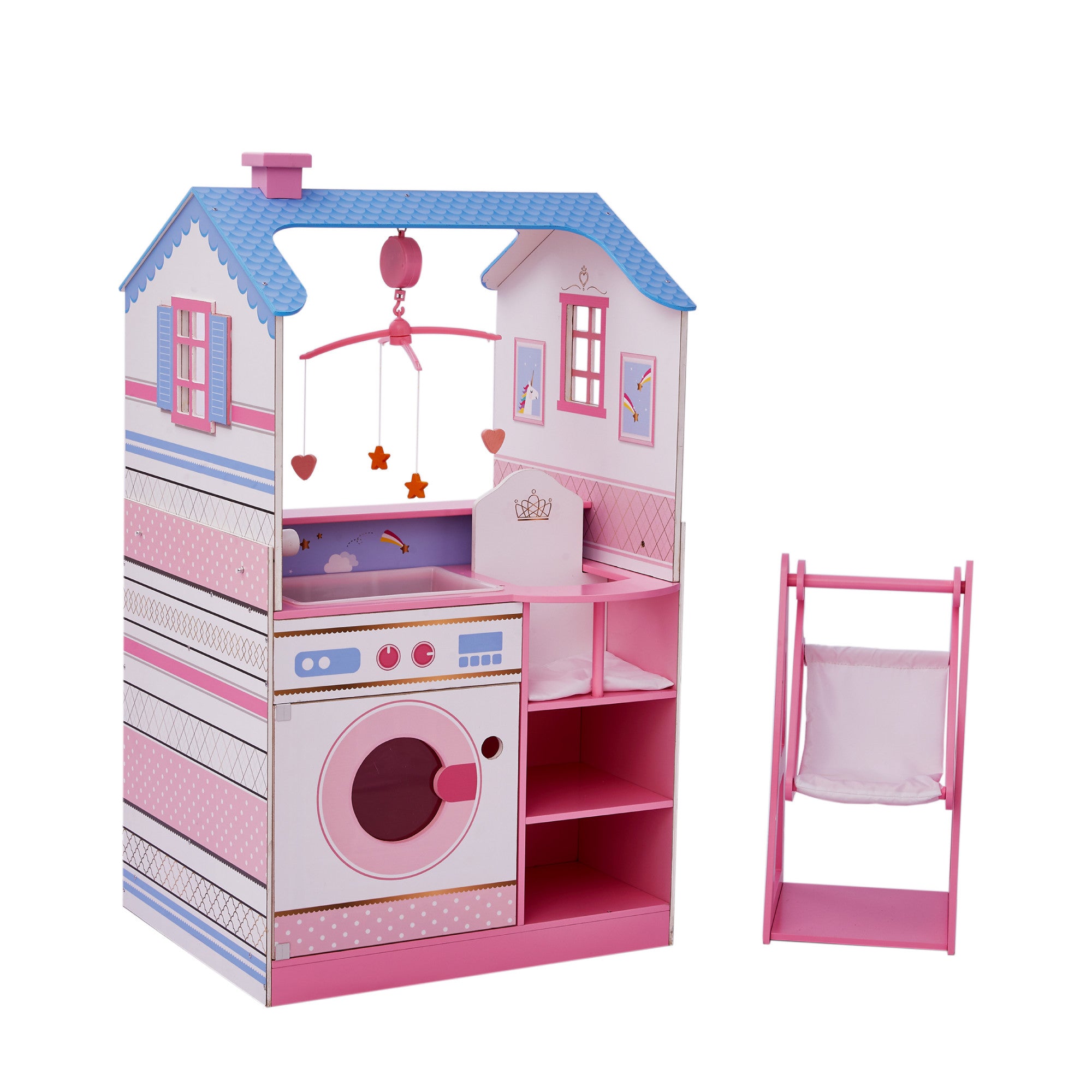 Olivia's Little World Baby Doll Changing Station Dollhouse with Storage, Pink