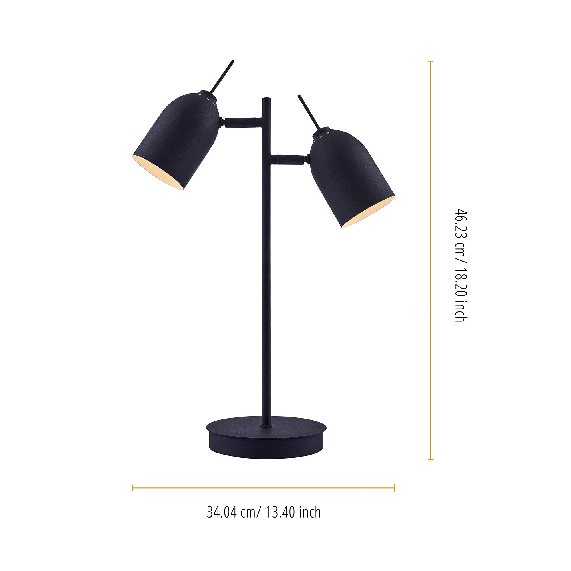 Teamson Home Mason Modern Double Light Adjustable Table Lamp Standing Light Black Shade Finish for Livingroom Bedroom Office Home