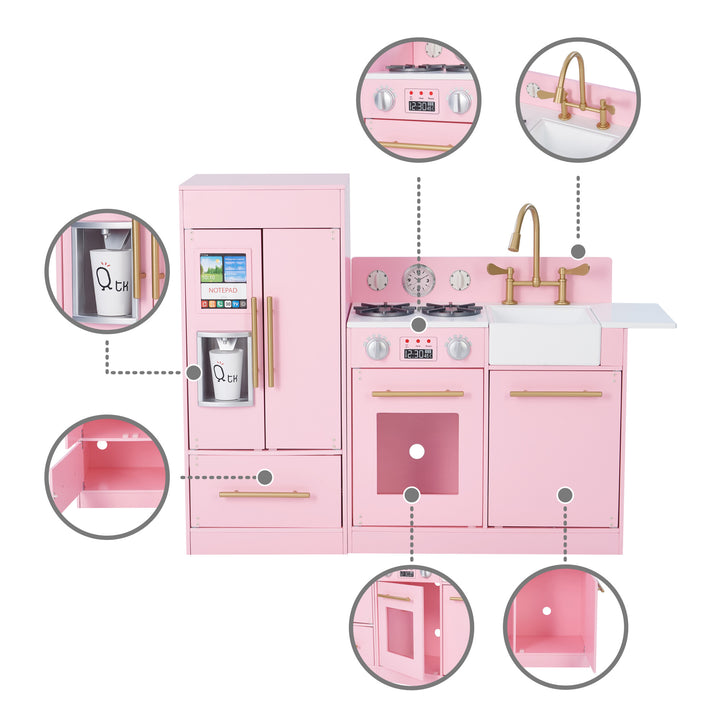 Teamson Kids Little Chef Chelsea Play Kitchen & Refrigerator Set, Pink