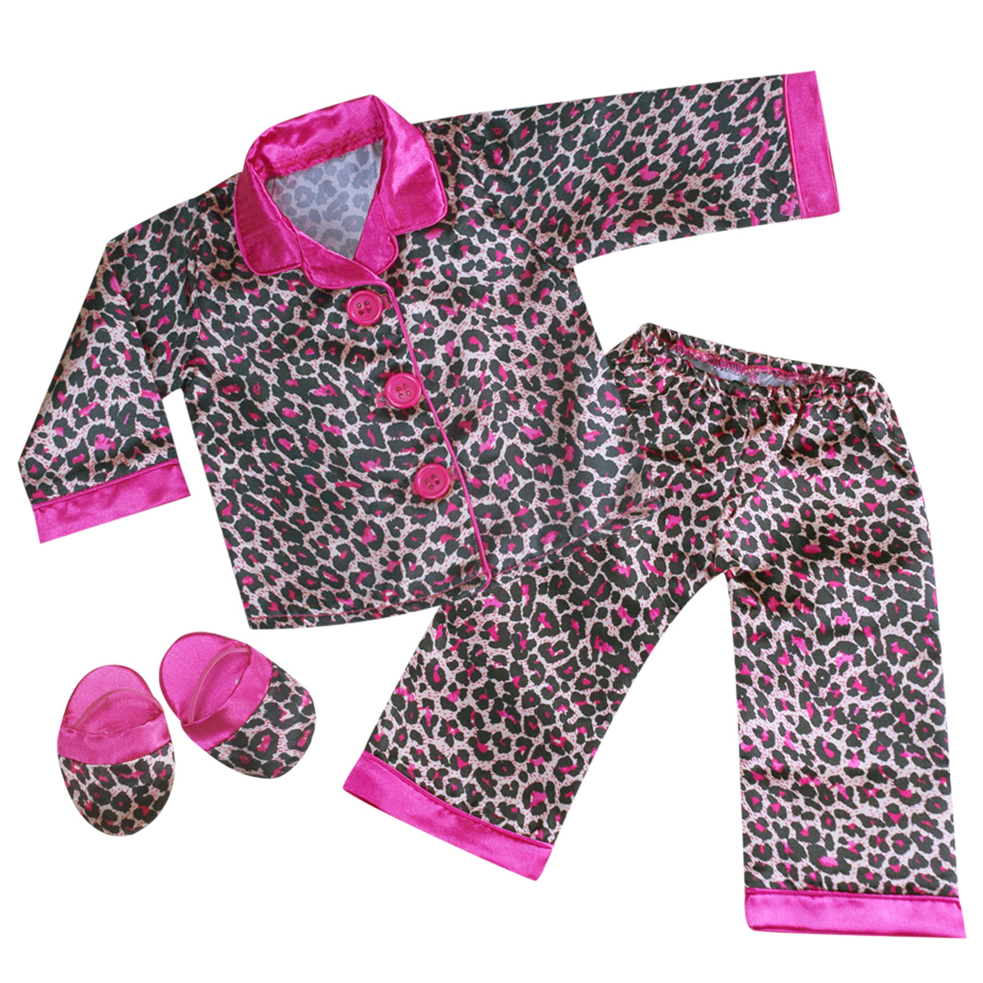 Sophia's Animal Print Pajama Shirt, Pants and Slippers for 18" Dolls, Pink/Black