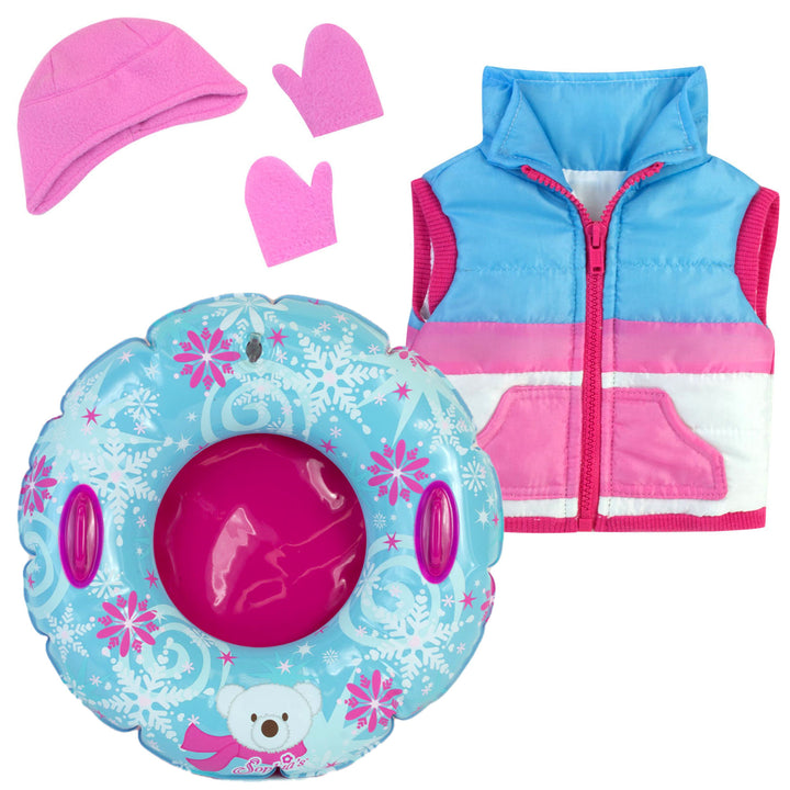 A blue and pink Sophia's Winter Outfit and Inner Tube Set doll outfit.