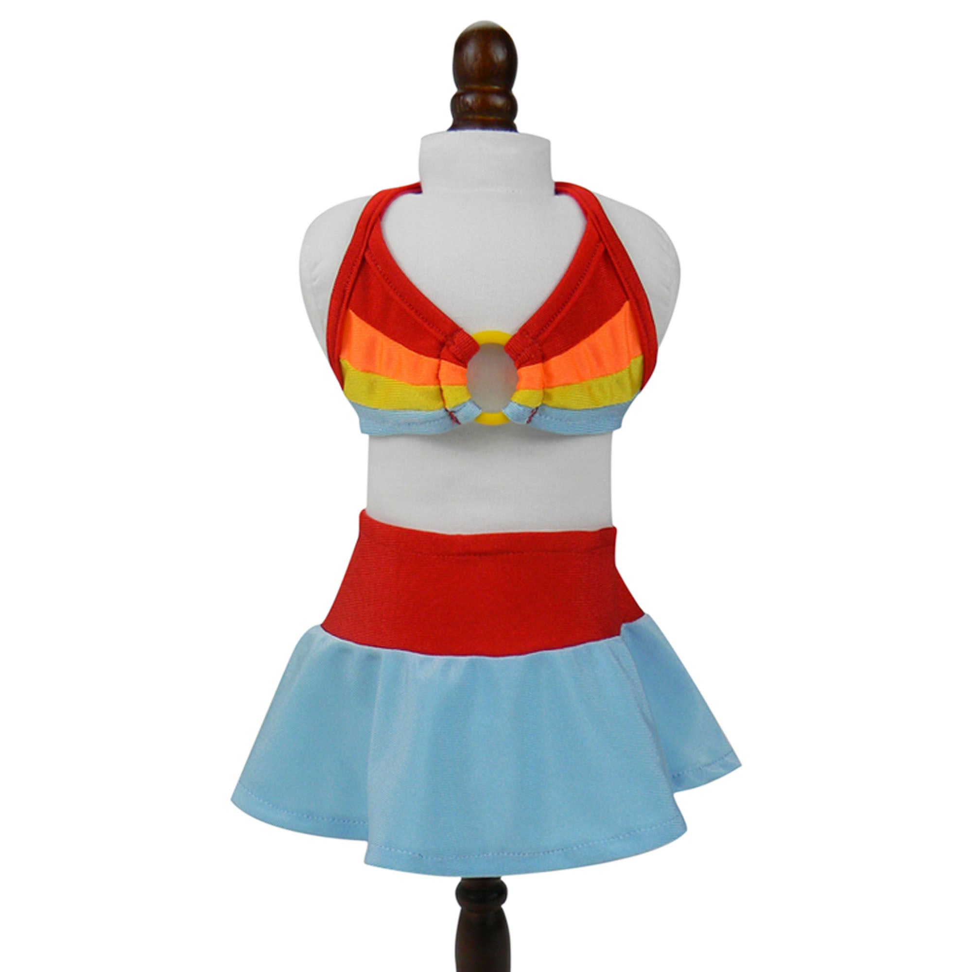 Sophia’s Two-Piece Bikini & Matching Circle Skirt Cover-Up Summer Swim Bathing Suit Outfit for 18” Dolls, Rainbow