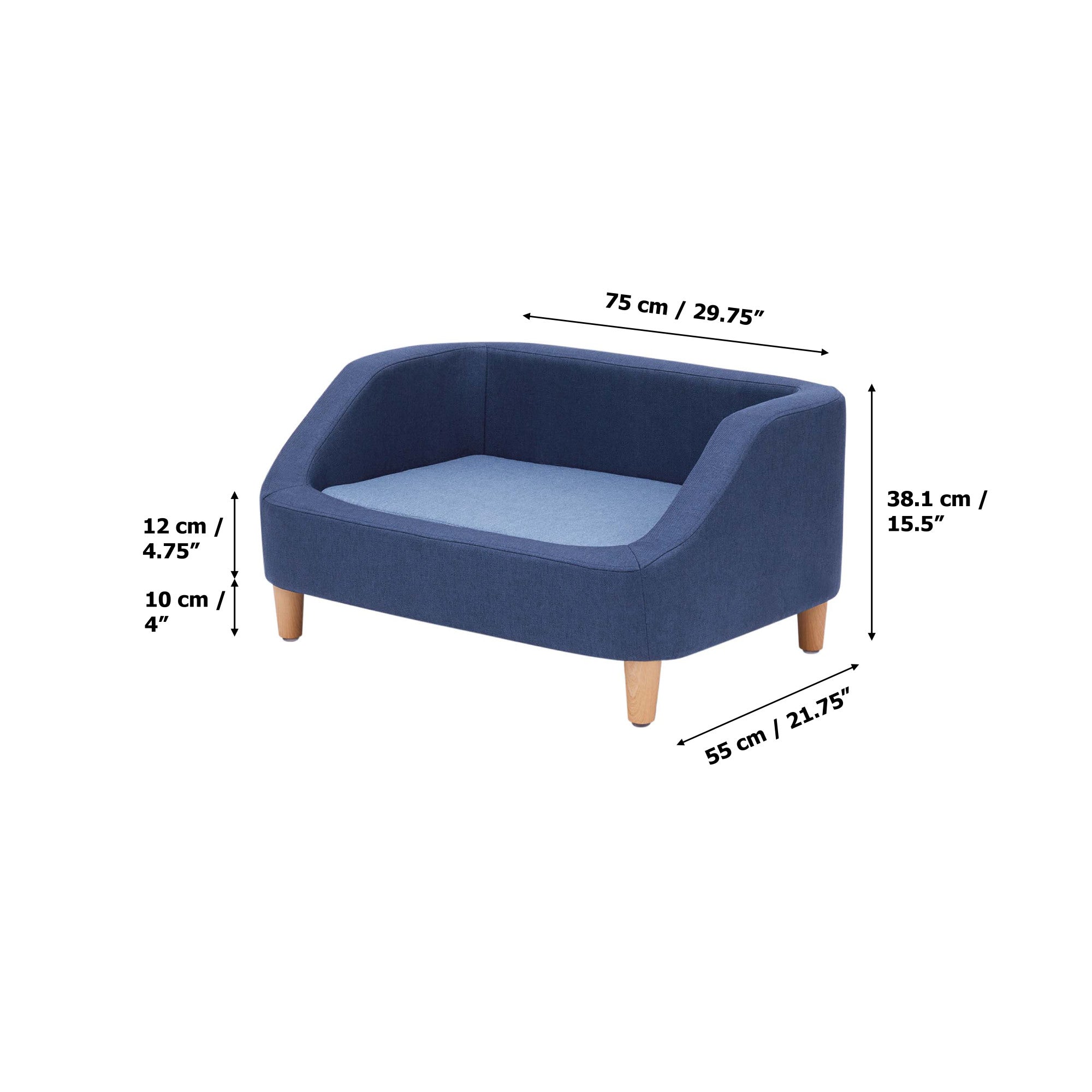 Teamson Pets Bennett Linen Sofa Dog Bed for Cats & Small or Medium Dogs, Navy