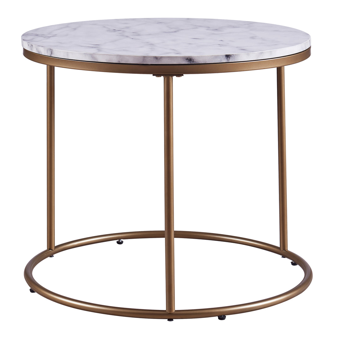 Teamson Home Marmo Round Side Table with Open Base & Faux White Marble Top, White/Brass