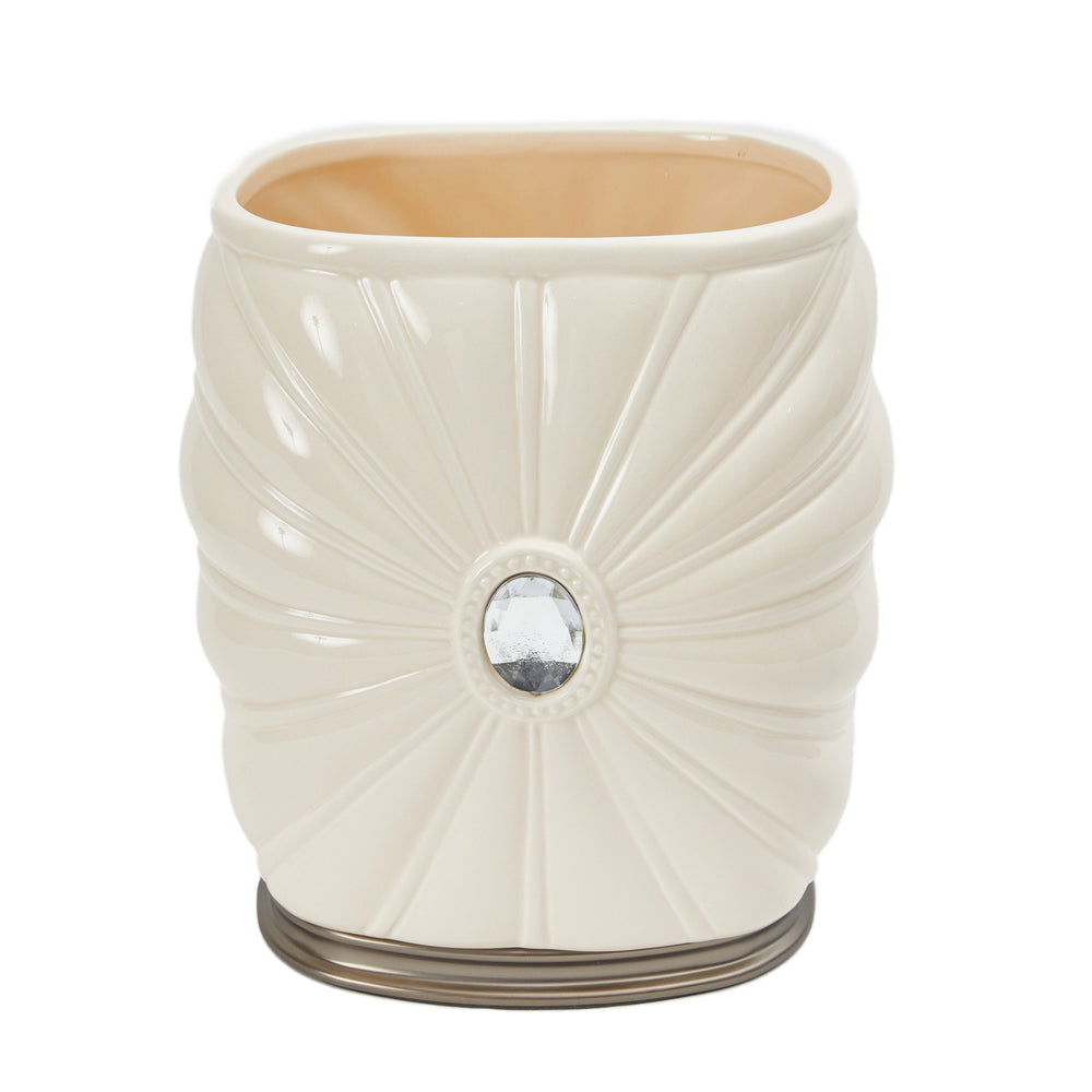Teamson Home Jemma Bathroom Wastebasket with a diamond accent and an ivory finish.