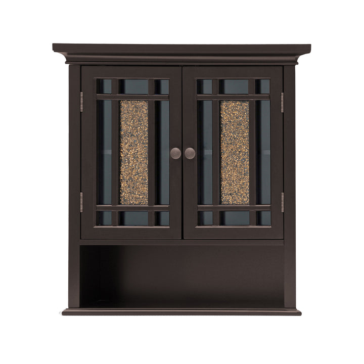 Teamson Home Dark Espresso Windsor Removable Wall Cabinet with Glass Mosaic Doors with an open shelf below the cabinet