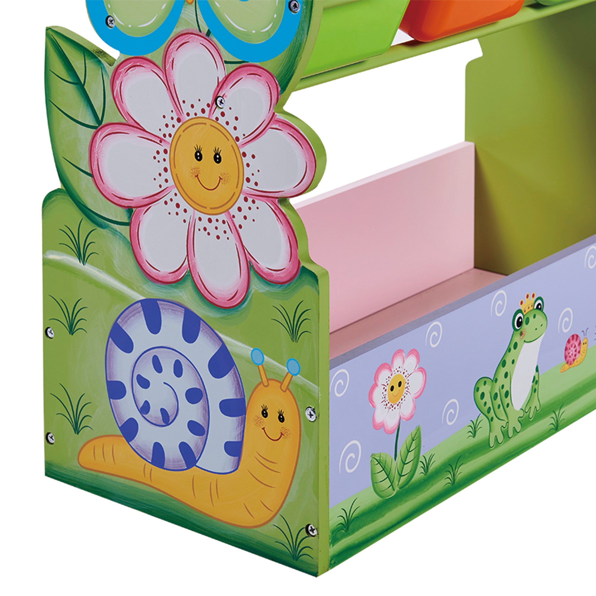 Fantasy Fields Magic Garden Kids Wooden Toy Organizer with Storage Bins, Pink/Green
