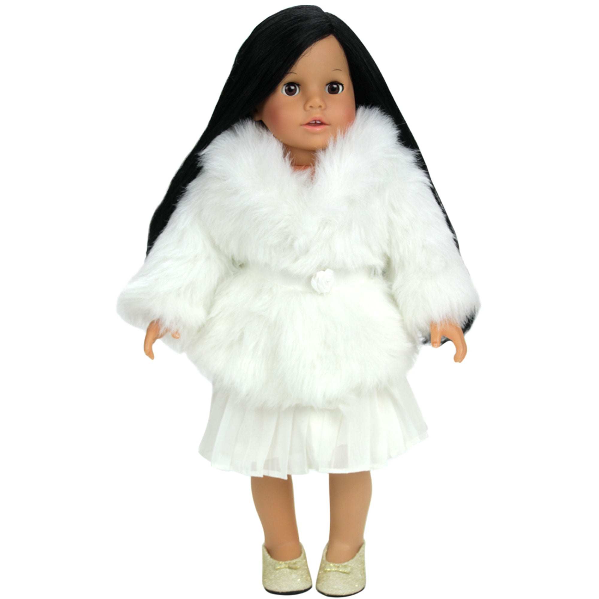 Sophia's Faux faux fur Dress Coat with Large Collar and Sash Closure for 18" Dolls, Ivory