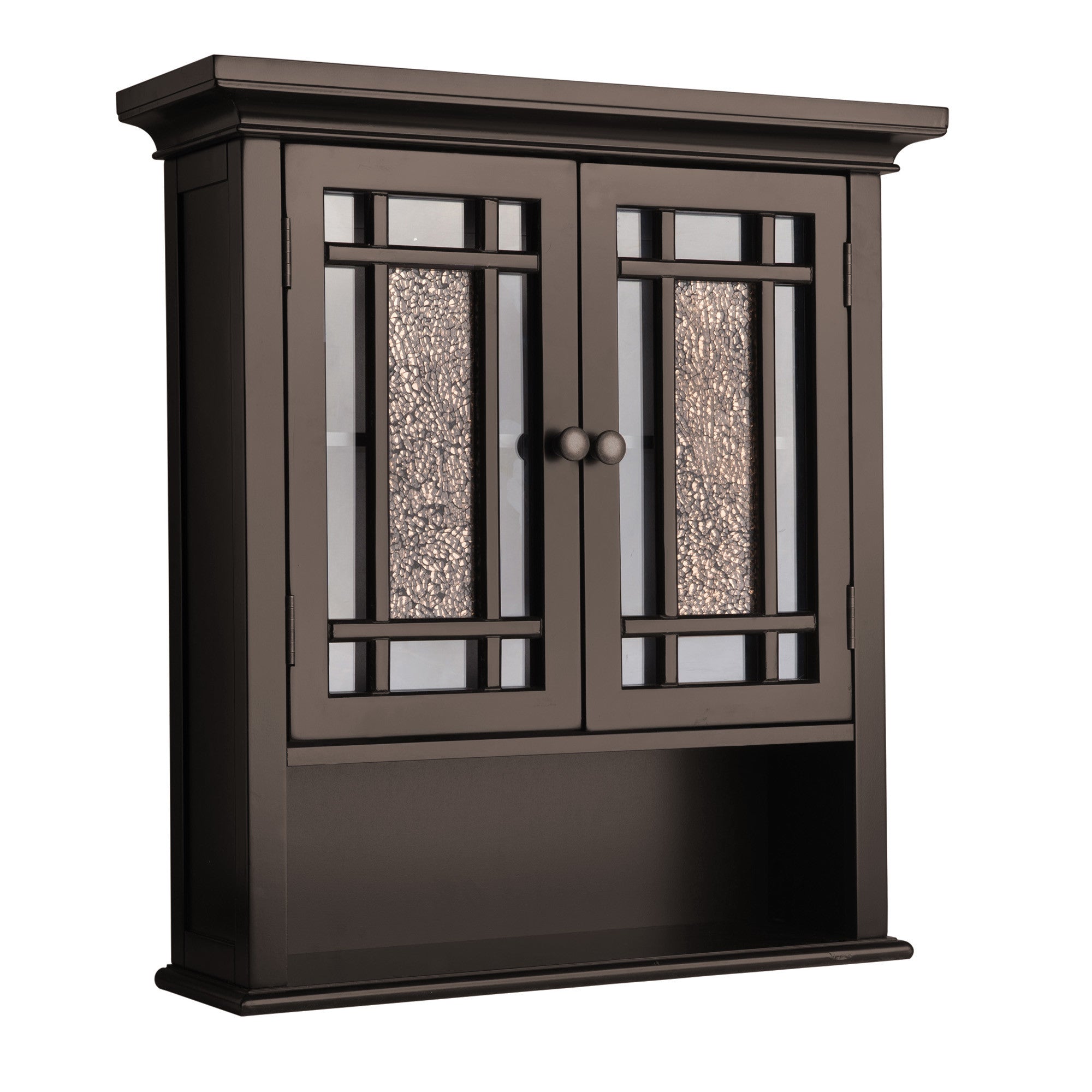 Elegant Home Fashions Windsor Removable Wooden Wall Cabinet with Glass Mosaic Doors- Dark Espresso