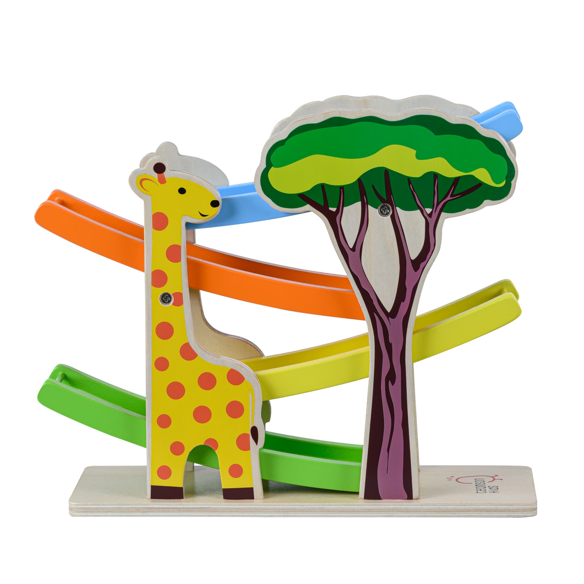 Teamson Kids Preschool Play Lab Wooden Safari Ramp Racer with Animal Print Cars, Multicolor