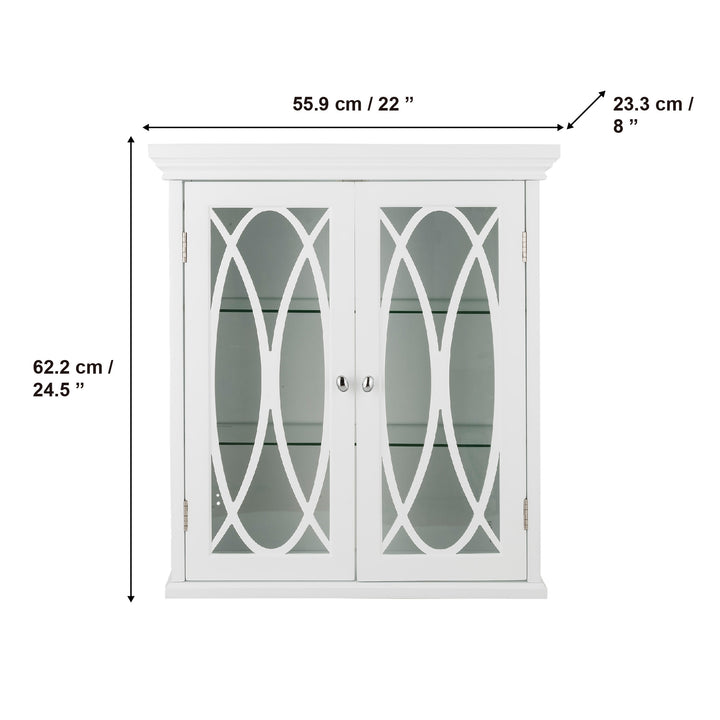 Dimensions in centimeters and inches for the Teamson Home White Florence Removable Wall Cabinet
