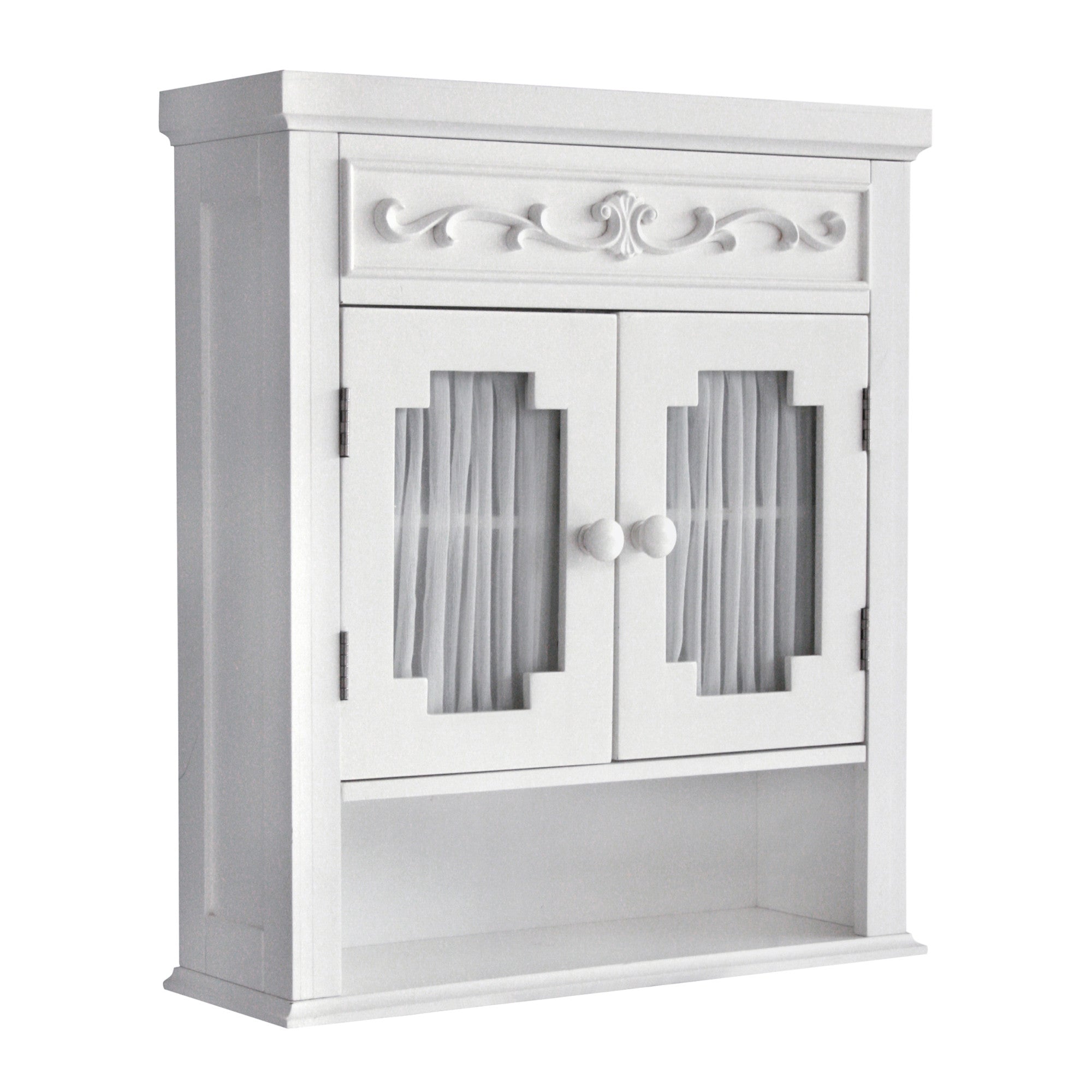Elegant Home Fashions Lisbon Removable Wooden Wall Cabinet with Drapery-Lined Doors- White
