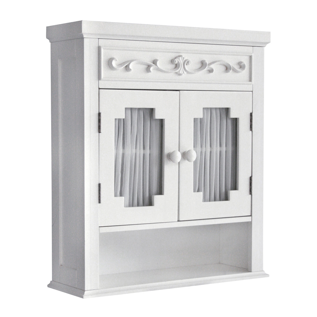 Teamson Home White Lisbon Removable Wall Cabinet with scrollwork above drapery-lined doors