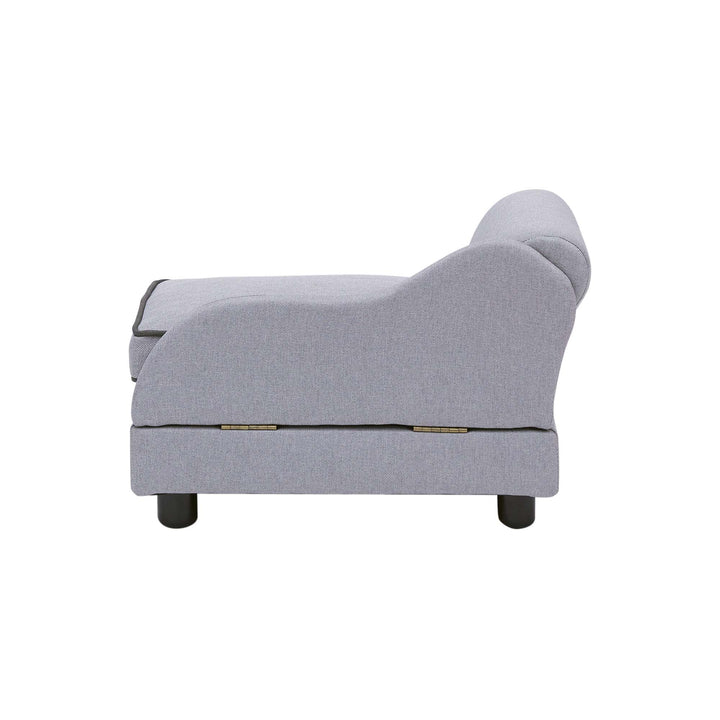 A view from the back of the Ivan Chaise Lounge Dog Bed with Storage for Cats & Extra-Small Dogs, Gray