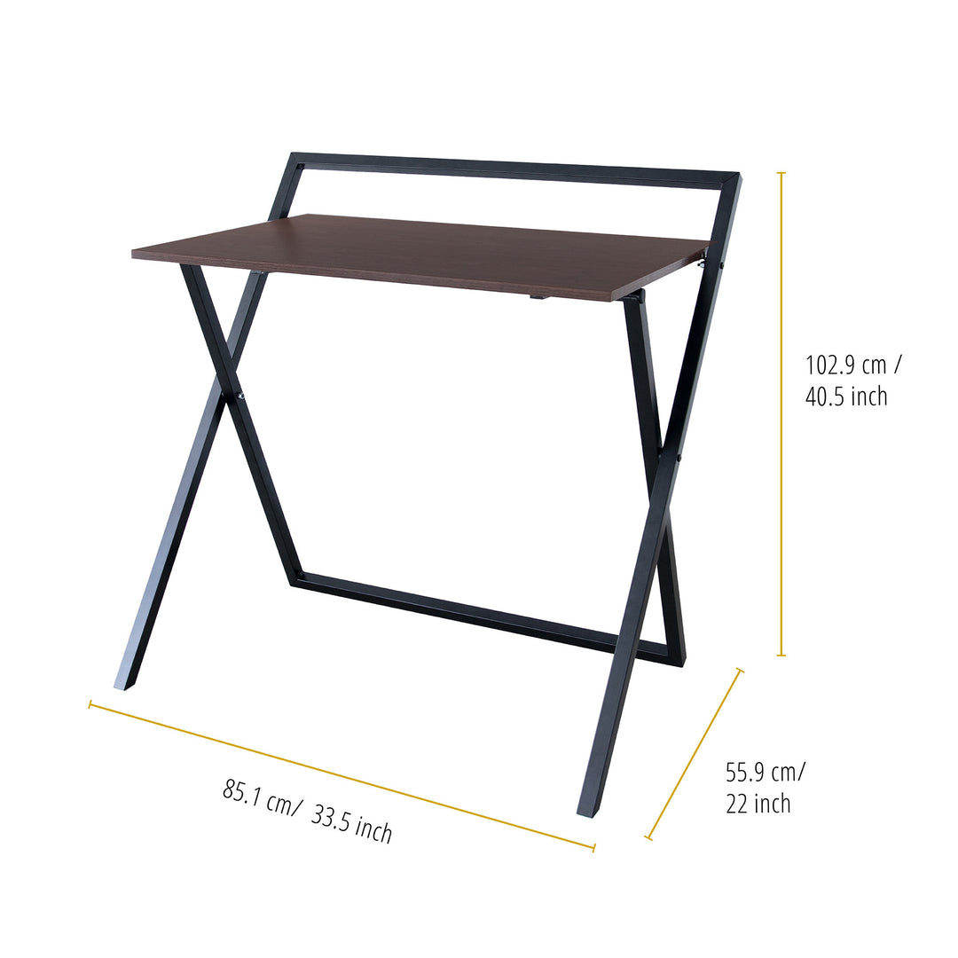 Dimensions in inches and centimeters of the Teamson Home Folding Wooden Computer Desk with Metal Base, Walnut finish/Black