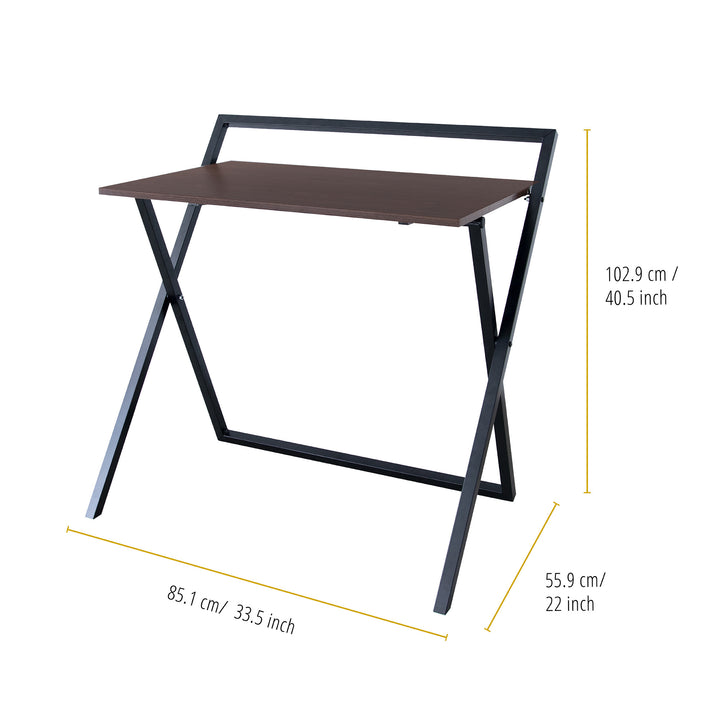 Dimensions in inches and centimeters of the Teamson Home Folding Wooden Computer Desk with Metal Base, Walnut finish/Black