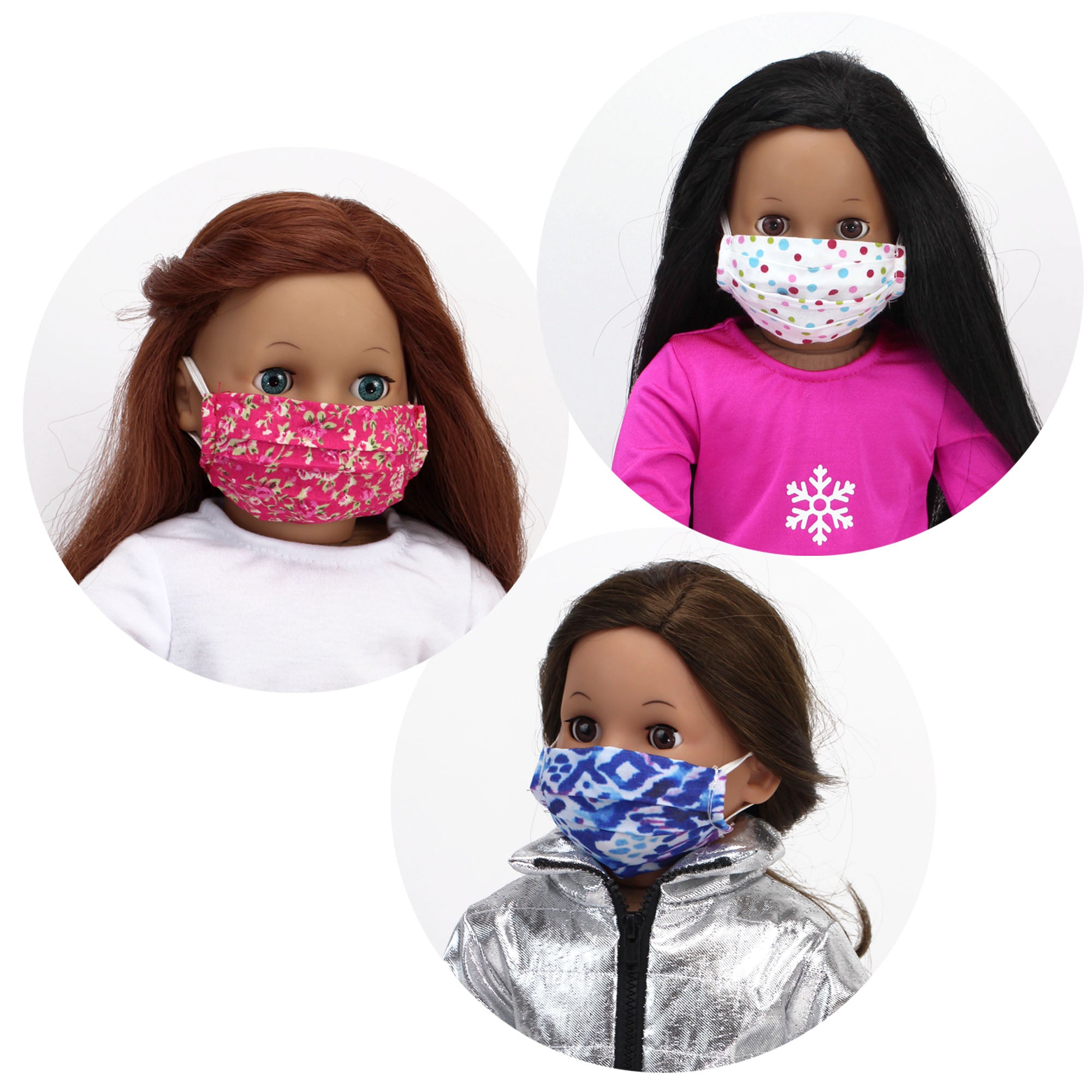 Sophia’s Set of 3 Mix & Match Printed Face Masks for 18” Dolls & Stuffed Animals, Multi