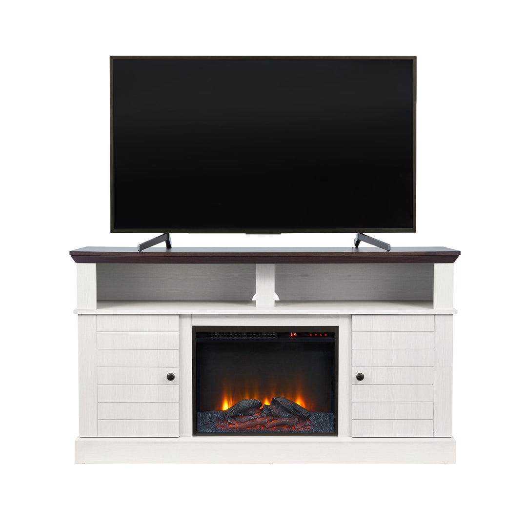 Teamson Home Eliana 60" TV Console Stand with Electric Fireplace for Flat Screen TVs up to 65", Dark Oak/White