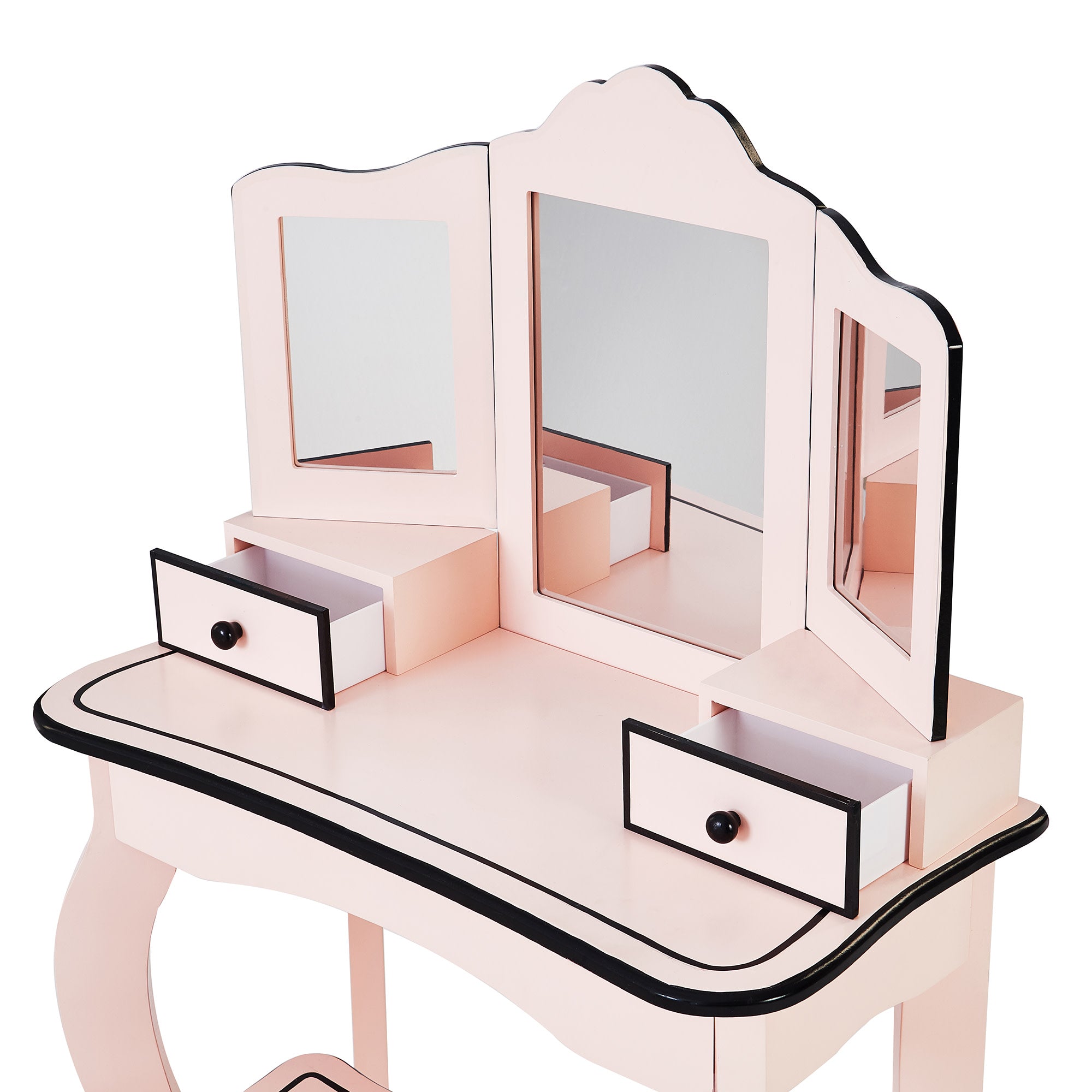 Fantasy Fields Kids Little Lady Adriana Vanity Set with Tri-Fold Mirror and Chair, Pink/Black