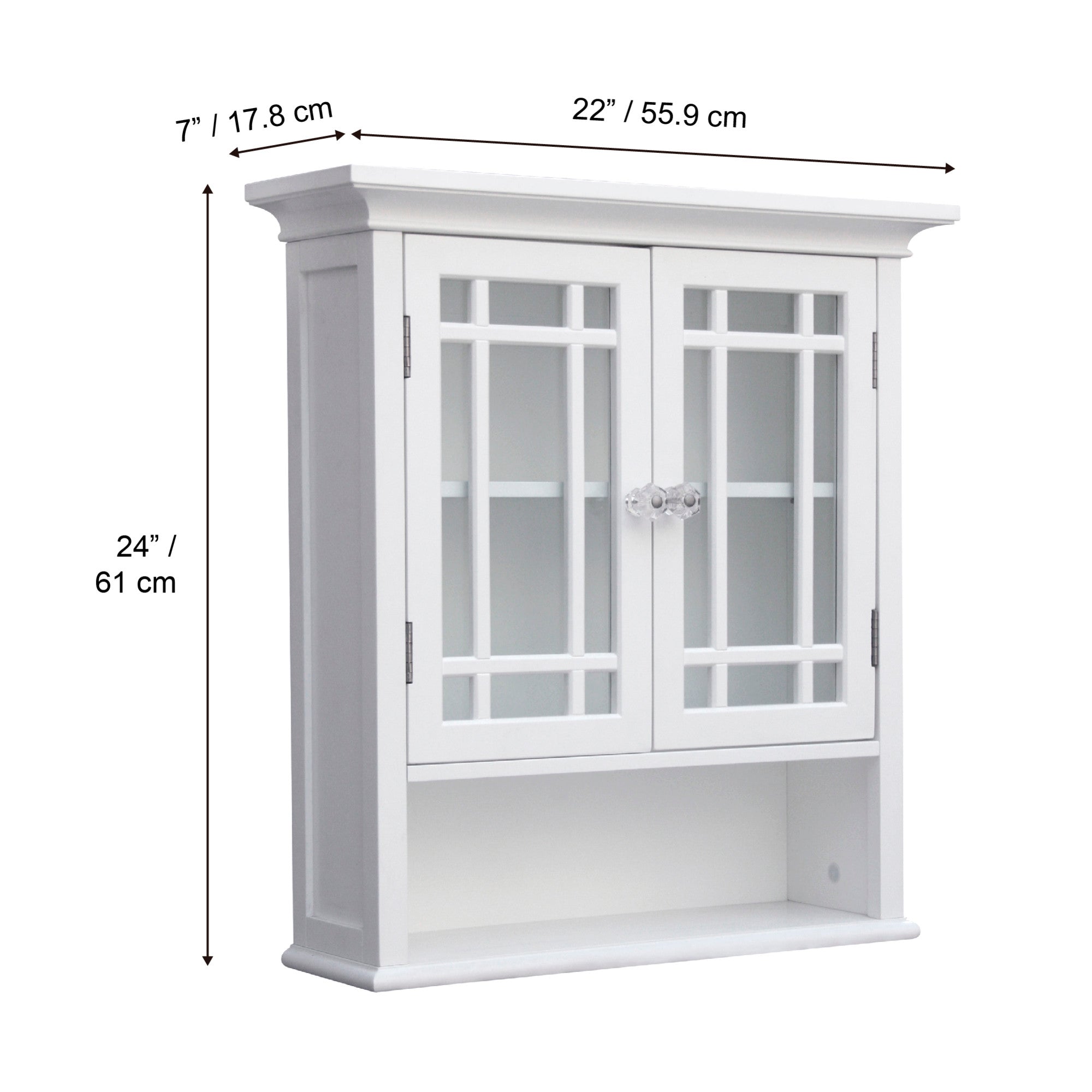 Teamson Home Neal Removable Wooden Wall Cabinet with 2 Glass Doors, White