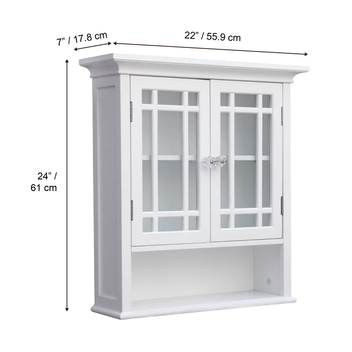 Dimensions in inches and centimeters of a Teamson Home White Neal Removable Wall Cabinet