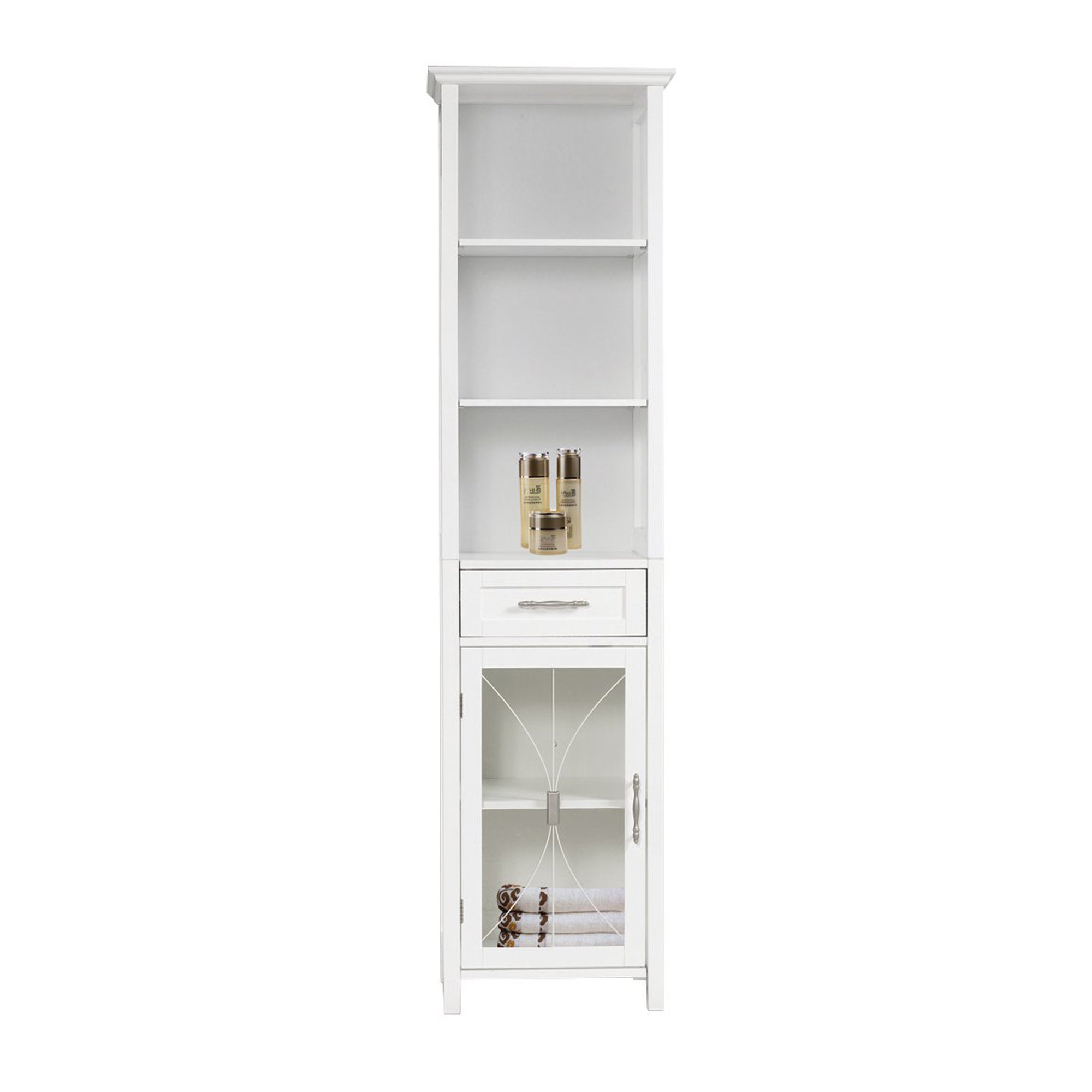 Teamson Home Delaney Multi Functional Tall Free Standing Linen Storage Tower with Single Drawer