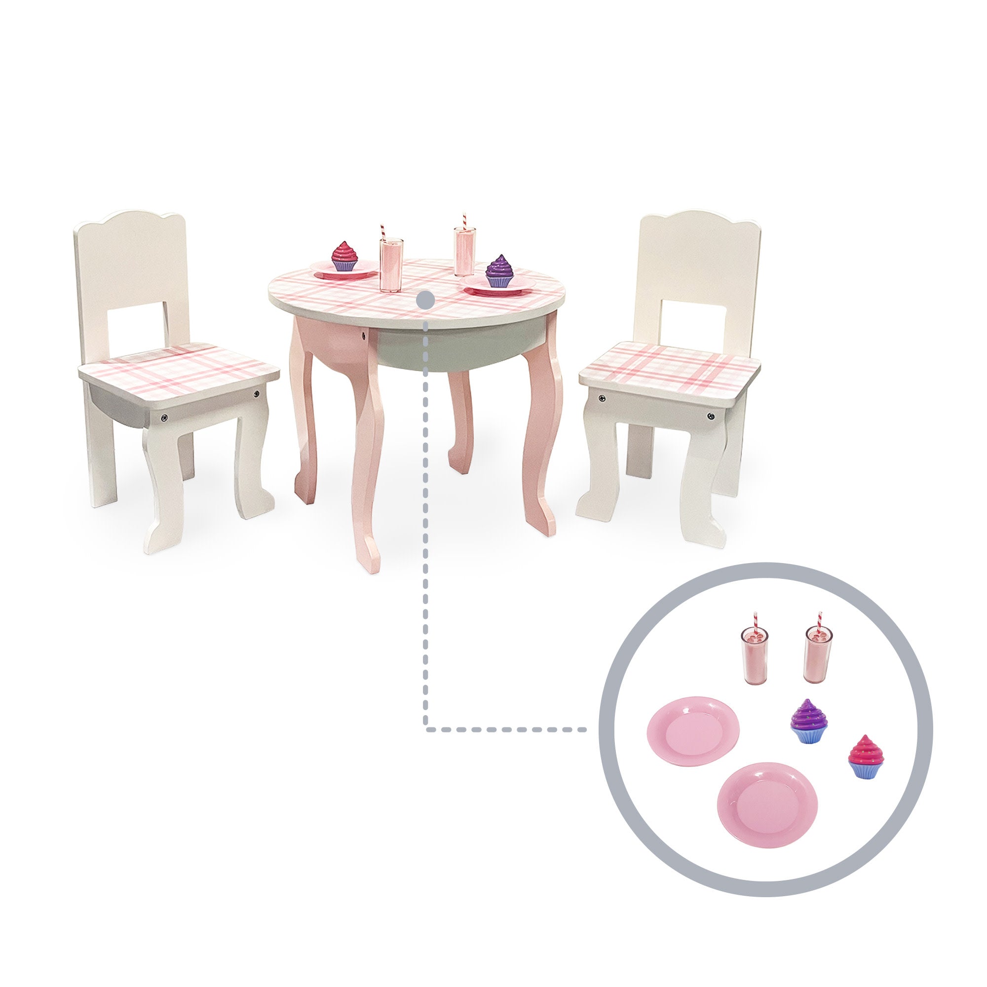 Sophia's Aurora Princess Decorative Table & Chairs Set with Desserts and Accessories for 18" Dolls, Pink