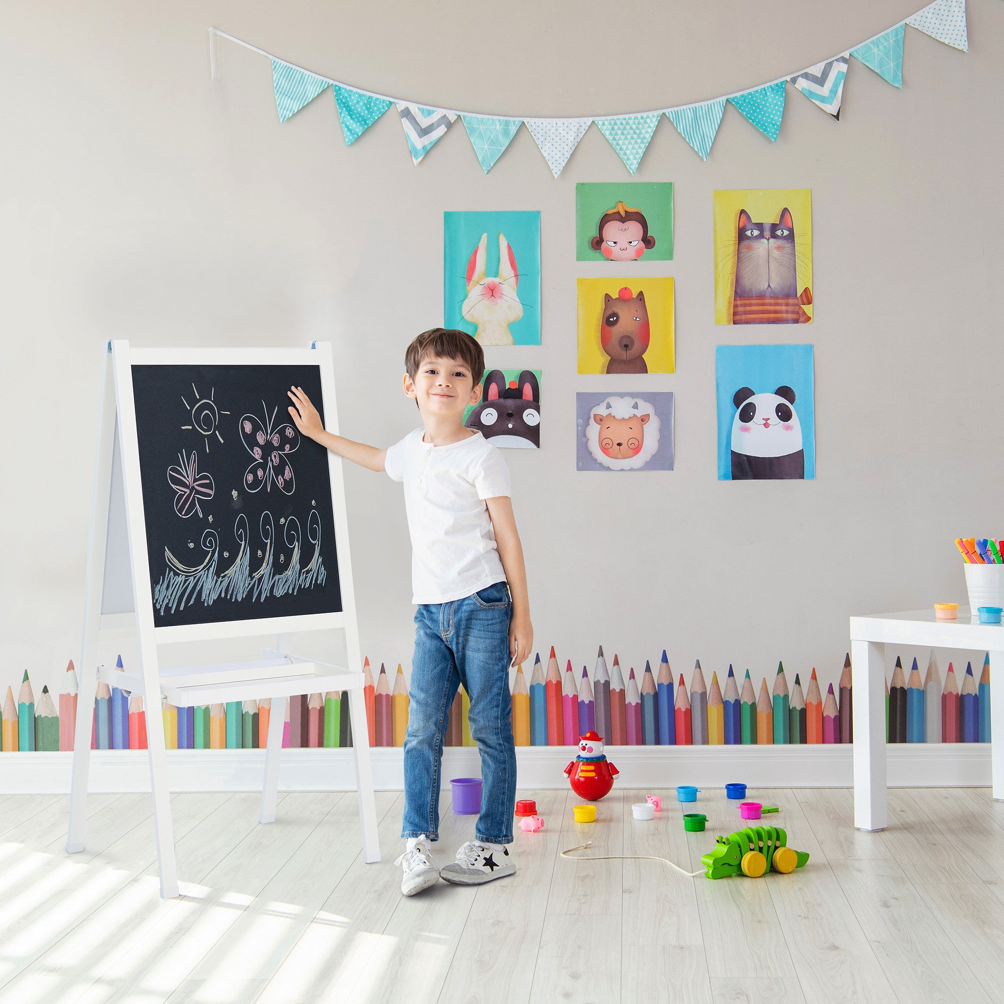 Teamson Kids - Little Artist Vangogh Kids Easels with paper roll- White