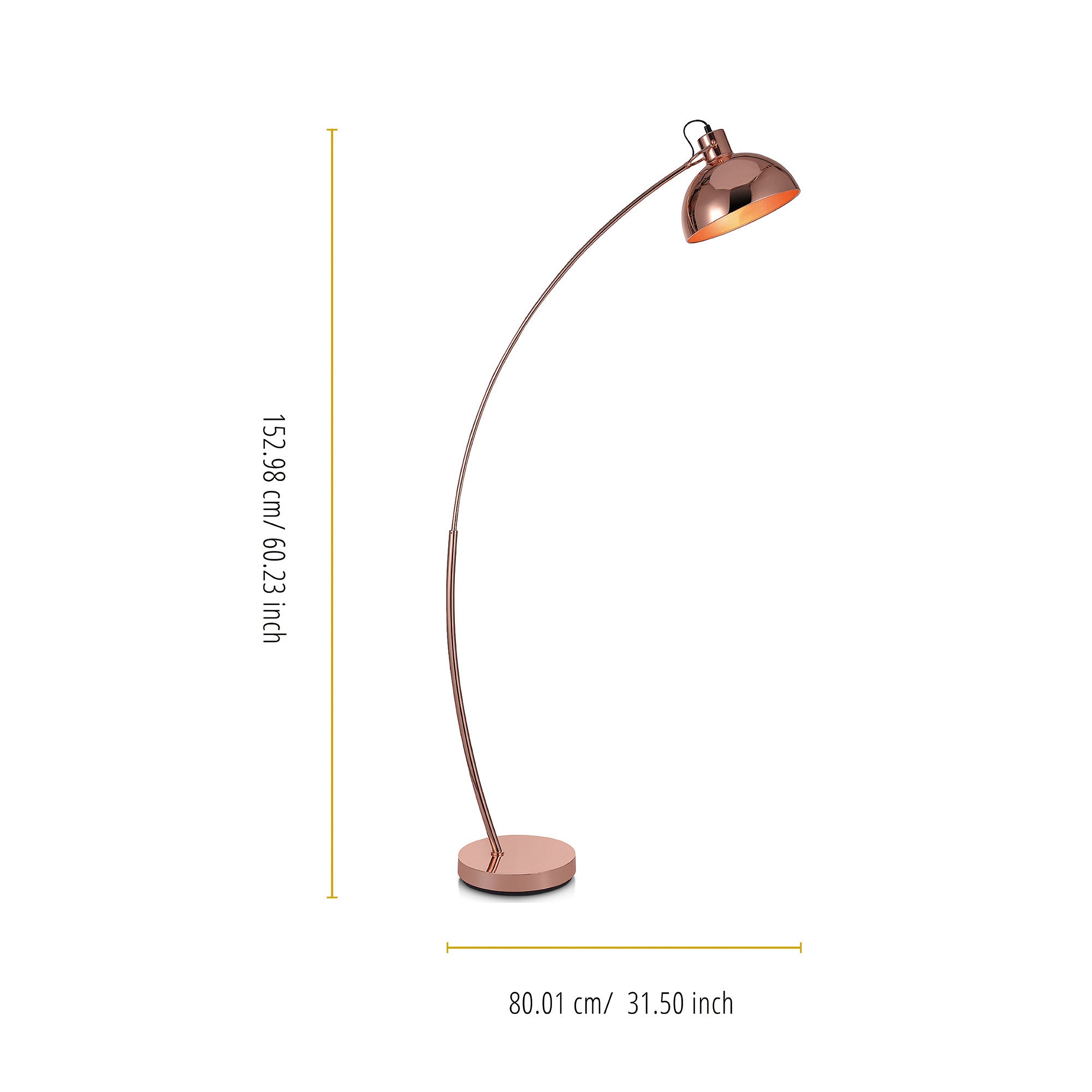 Teamson Home Arco Floor Lamp with Bell Shade, Rose Gold