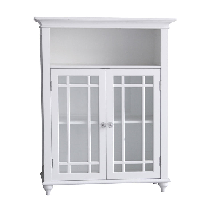 Teamson Home Craftsman Style Double Door Storage Floor Cabinet with glass doors and adjustable storage.