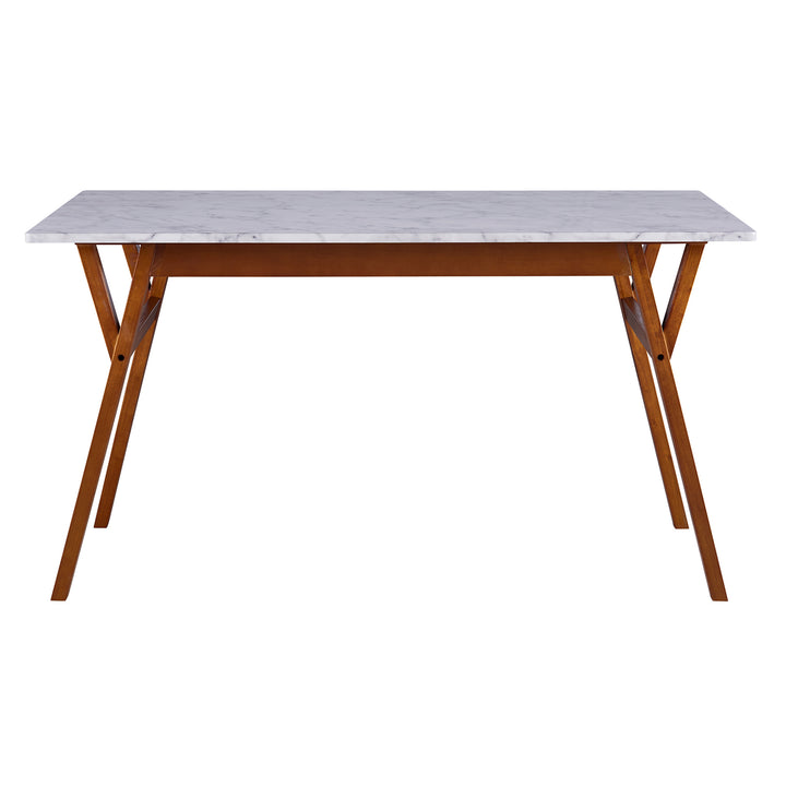 Teamson Home Ashton Dining Table with Natural Wood Base and Faux Marble Tabletop