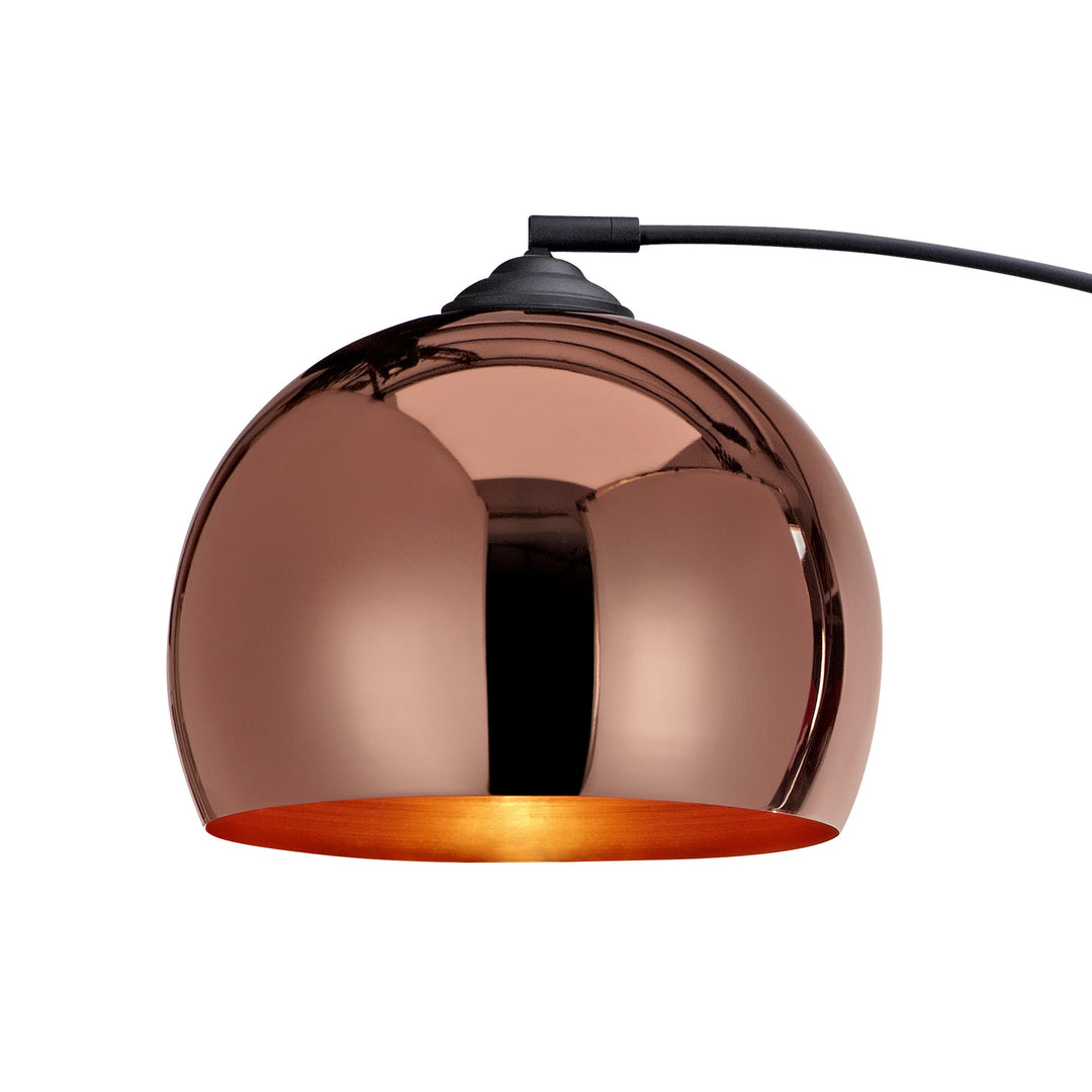 A versatile Teamson Home Arquer Arc 66" Metal Floor Lamp with a bell shade, rose gold.