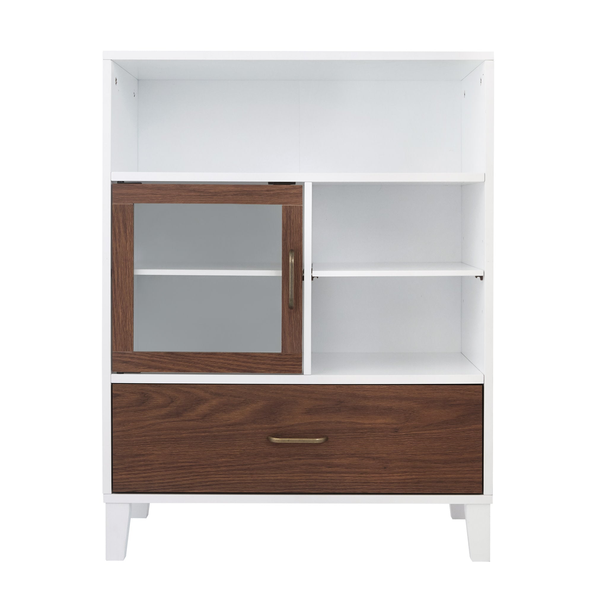 Teamson Home Tyler Modern Wooden Floor Storage Cabinet with Drawer, Walnut/White