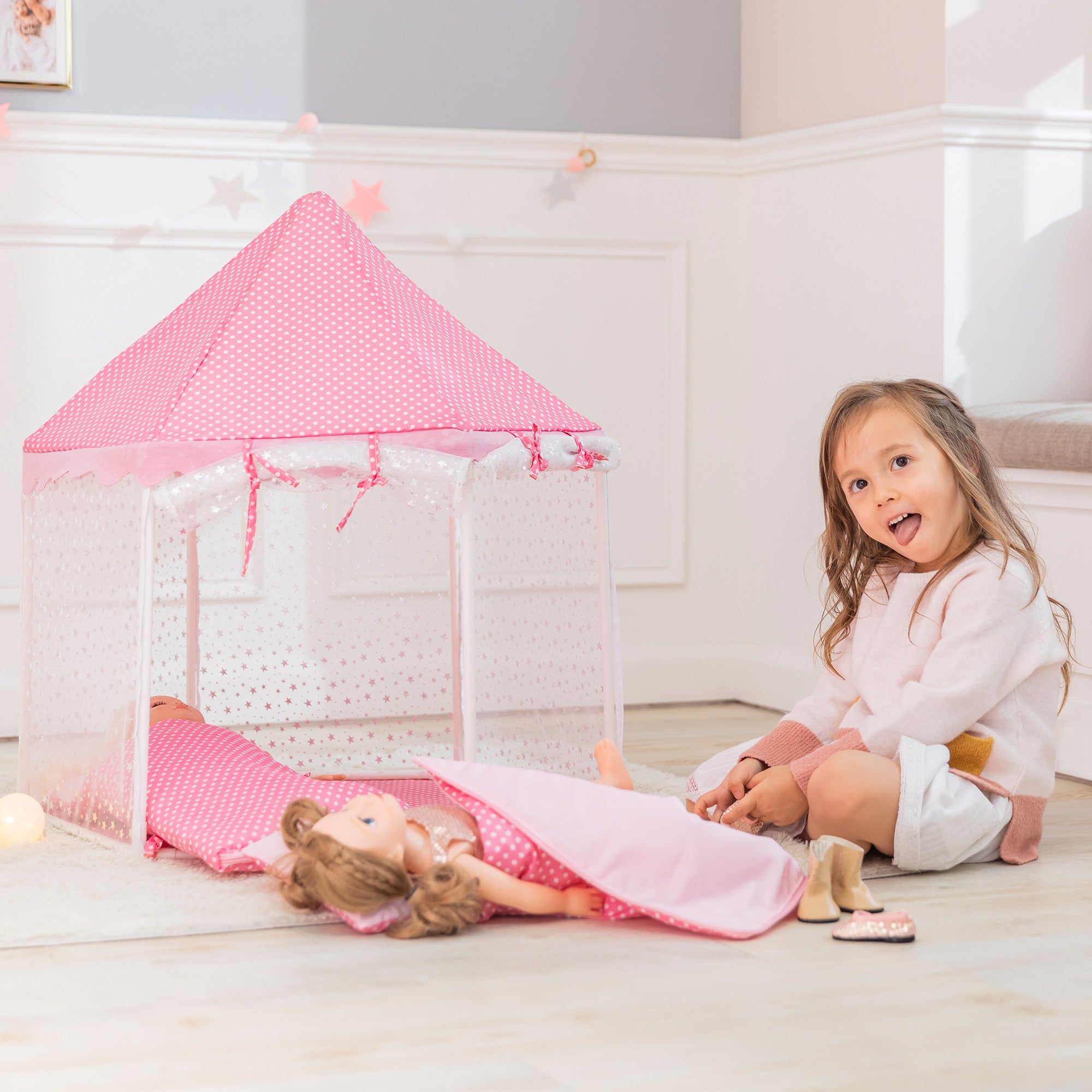 Olivia's Little World Toy Tent with 2 Sleeping Bags for 18" Dolls, White/Pink