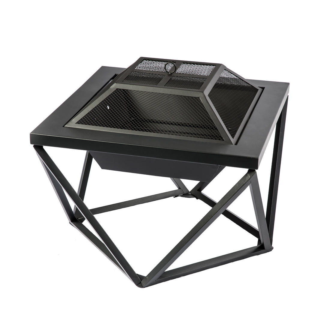 Teamson Home Outdoor 24" Wood Burning Fire Pit with Tabletop and Decorative Base, Black with a spark screen