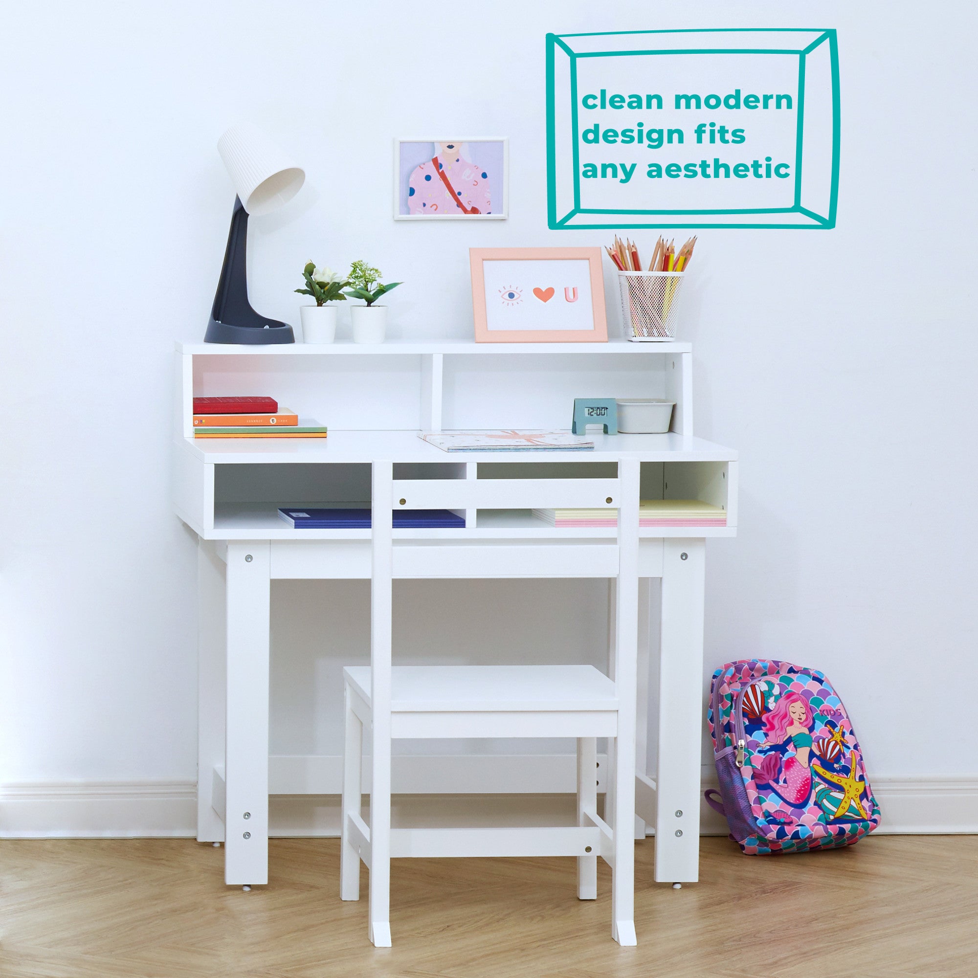 Fantasy Fields  Wooden Play Writing Desk with Storage and Chair Set, White