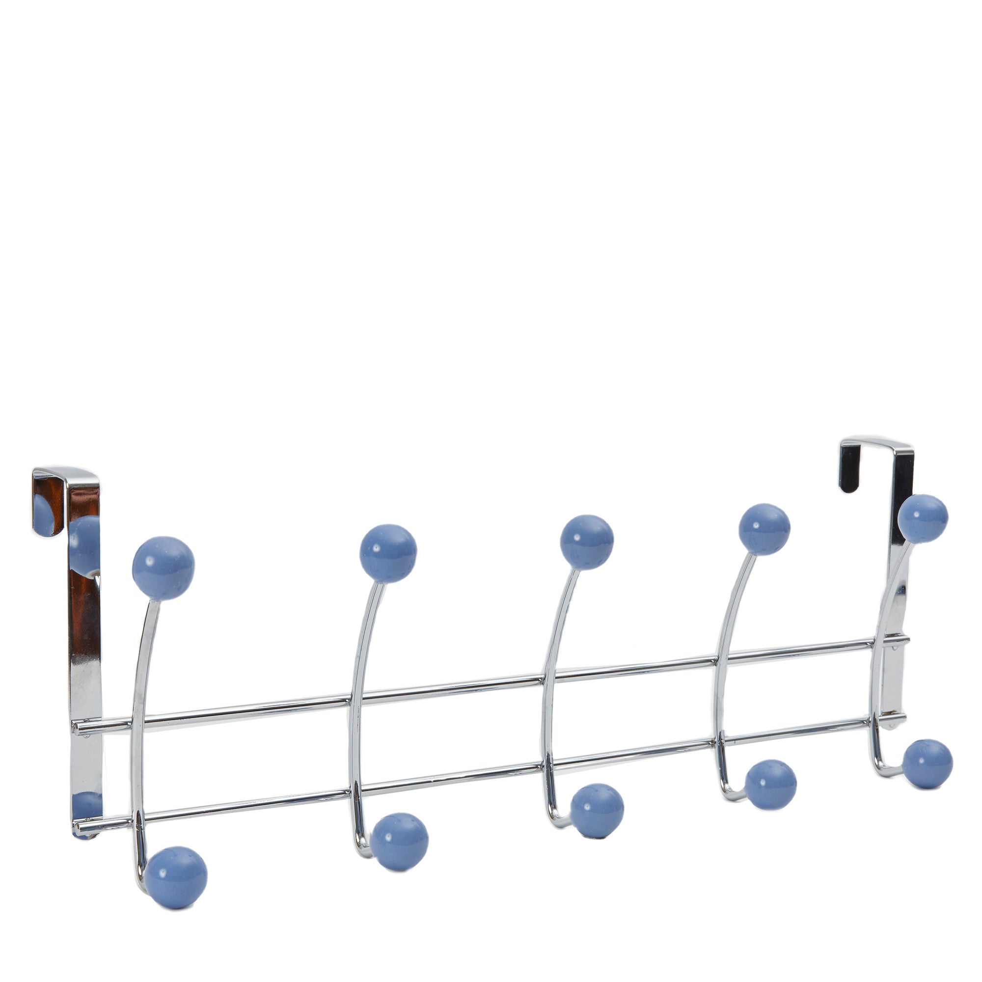 OTD - 3816 10 hooks over-door hanger..Material: steel Line wire, plate & Aqua Green Porcelain balls..Finish: Chrome Plated..UPC# 674278 03816 6