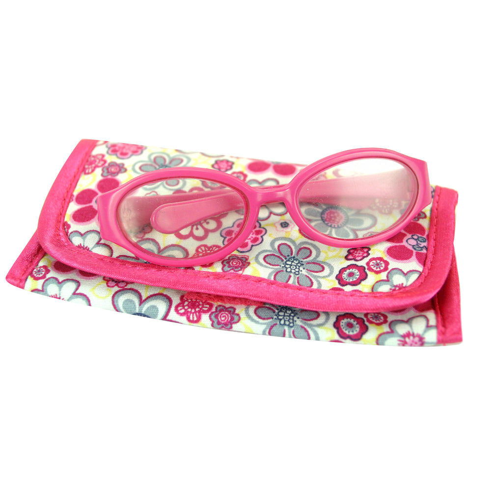 A Sophia's Pink Doll Eyeglasses with Print Case for 18" Dolls set with a floral pattern.