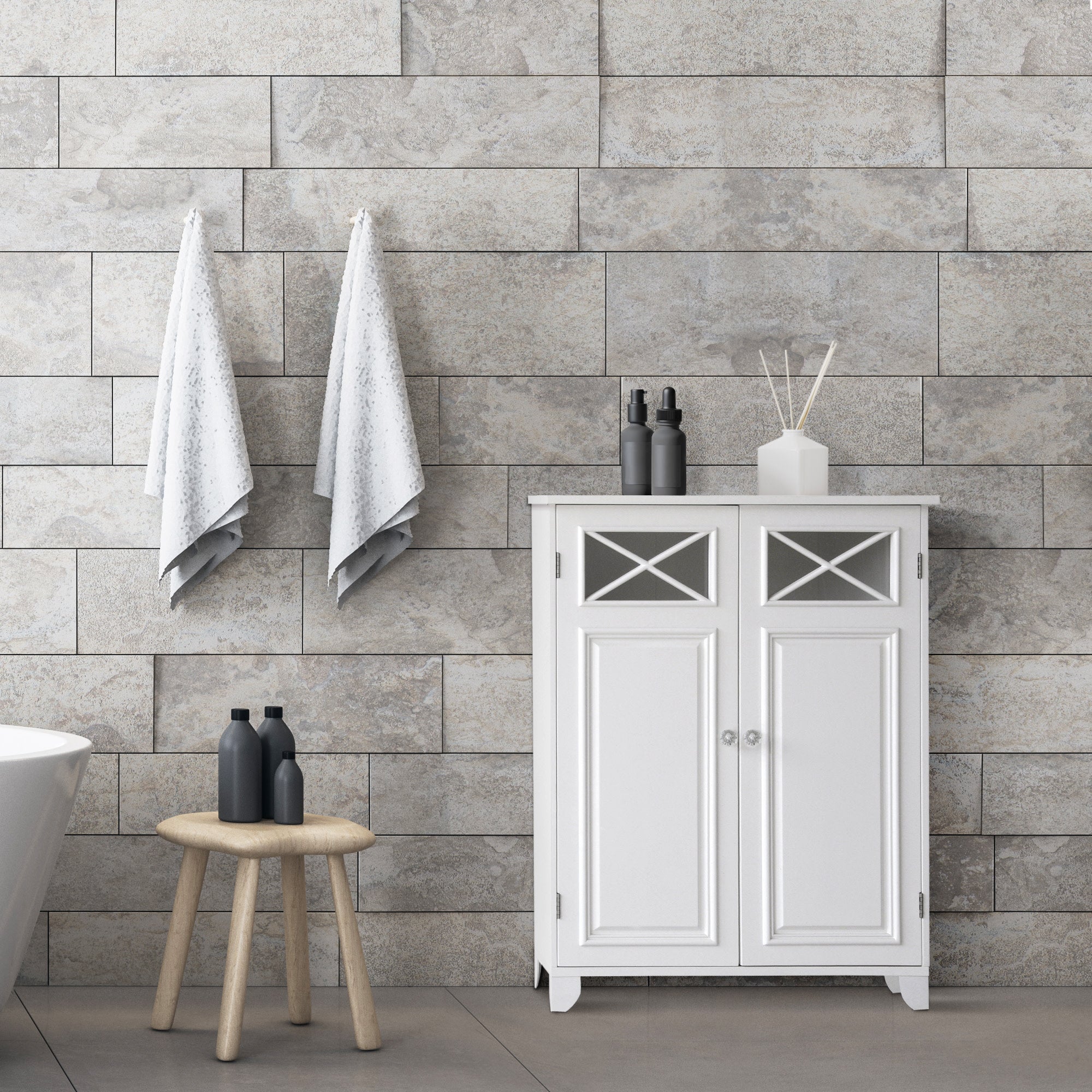 Teamson Home Dawson Free Standing Floor Storage Cabinet with Adjustable Shelves